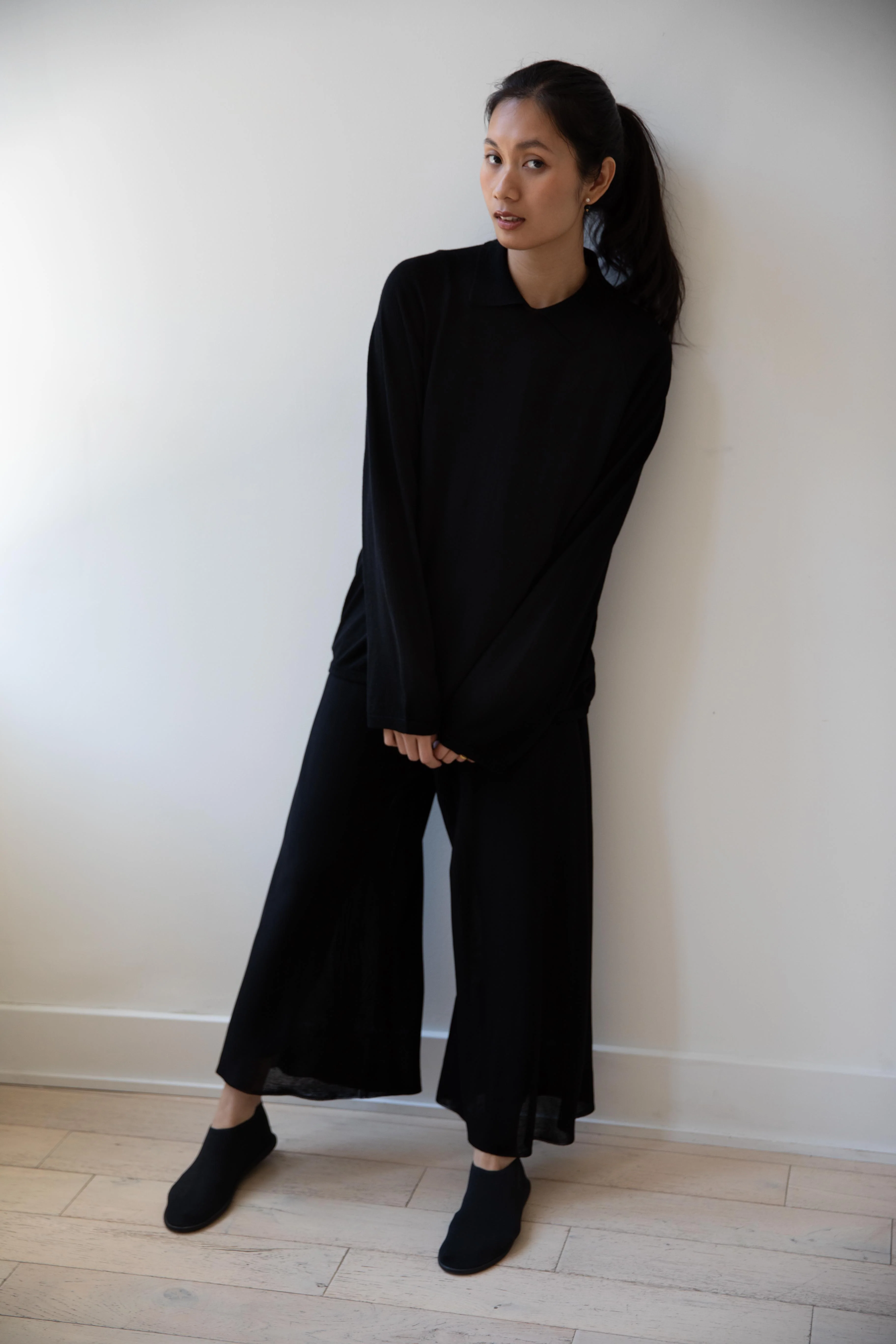 Cancellato Uniform | Viscose Wide Leg Pants in Black - Image 11