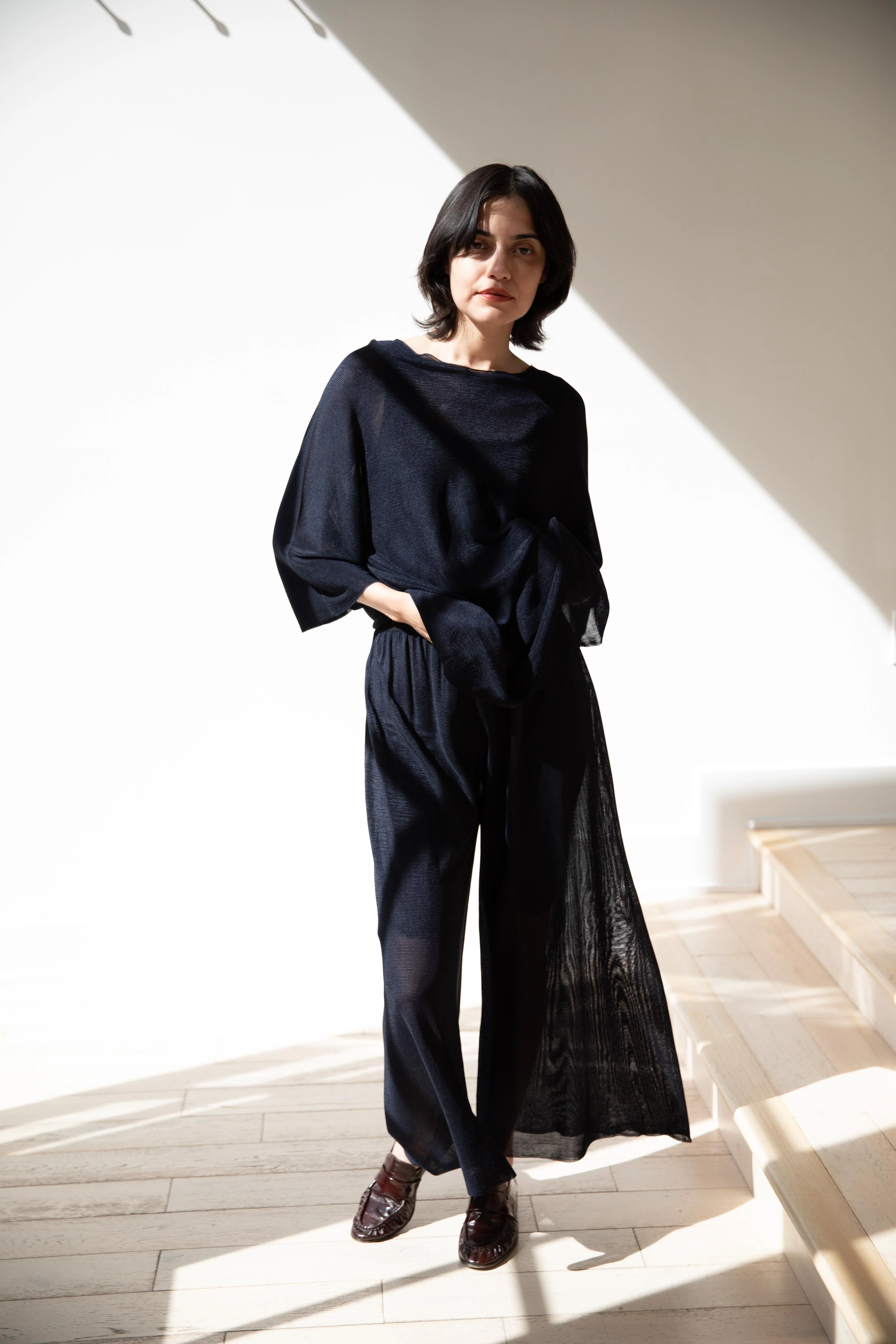 Cancellato Uniform | Viscose Wide Leg Pants in Navy - Image 20