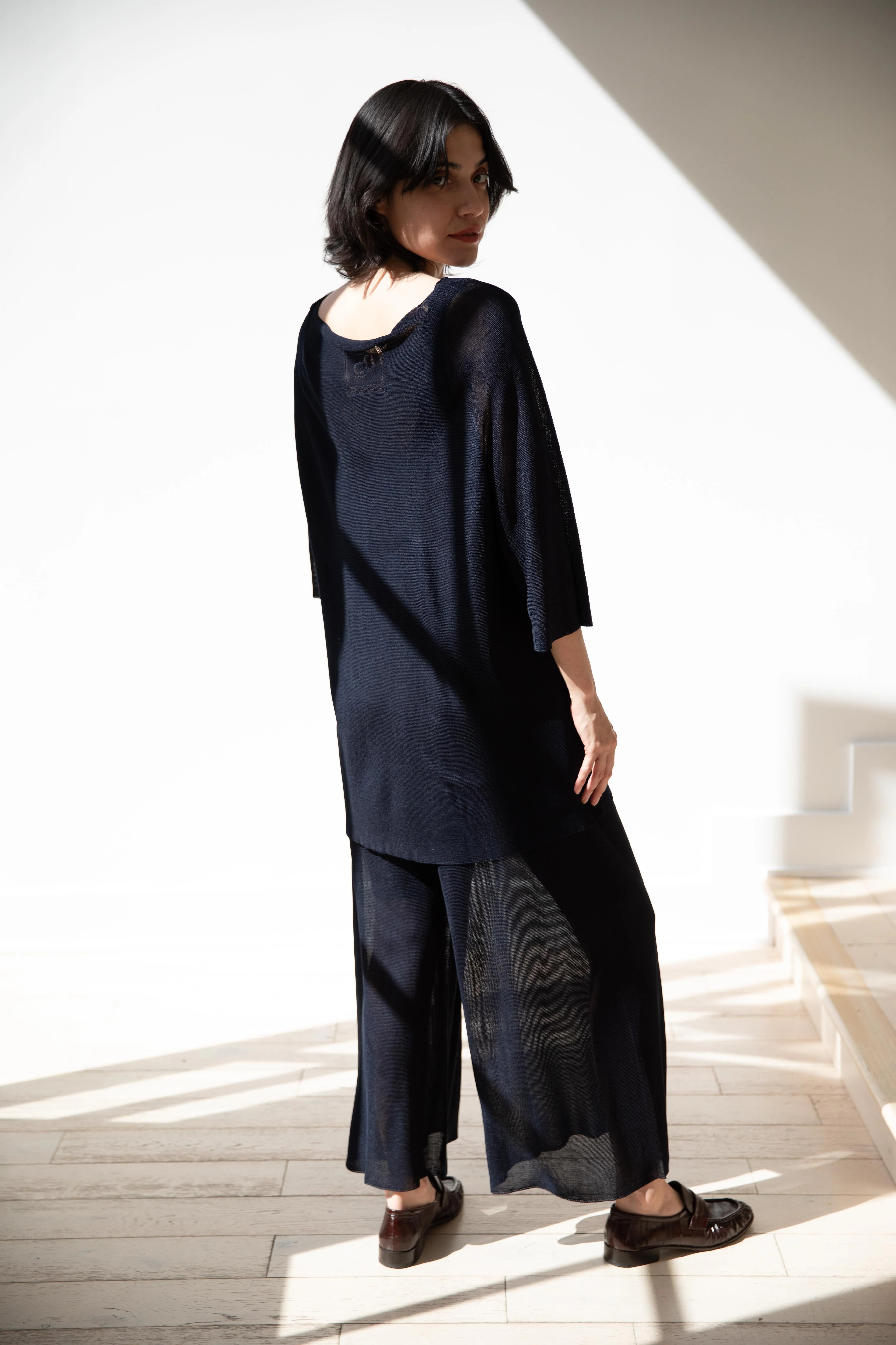 Cancellato Uniform | Viscose Wide Leg Pants in Navy - Image 24