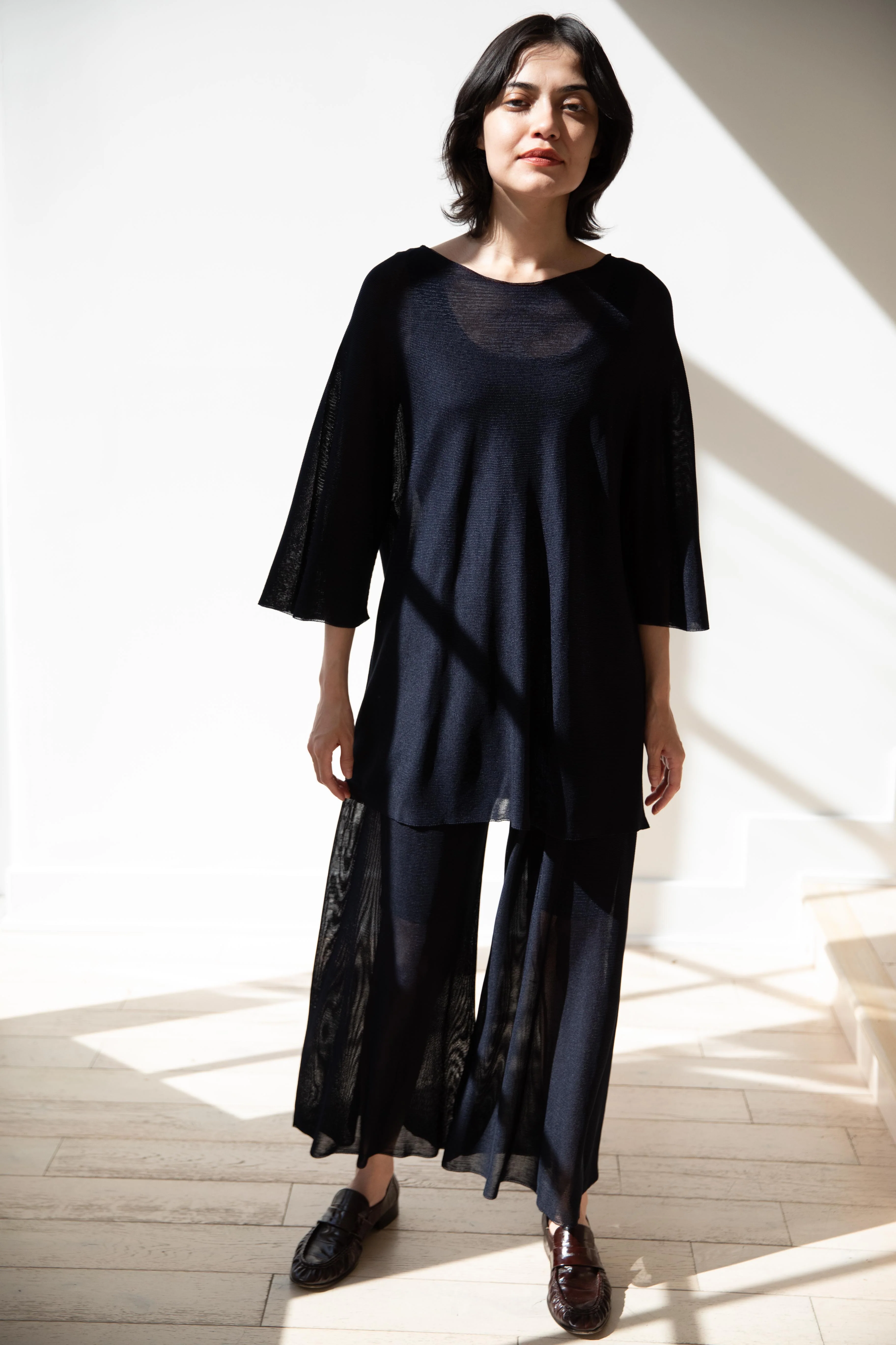 Cancellato Uniform | Viscose Wide Leg Pants in Navy - Image 25