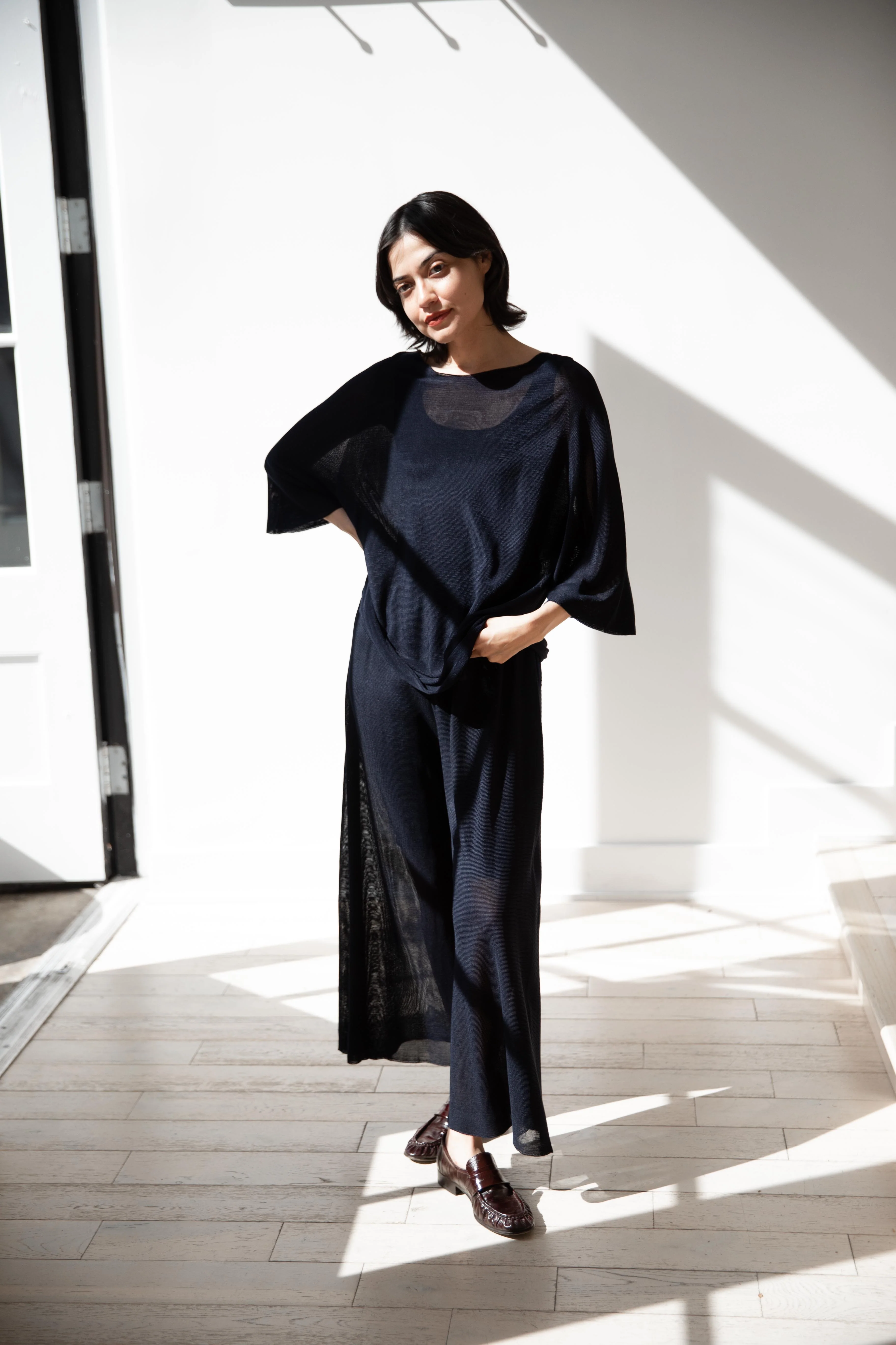 Cancellato Uniform | Viscose Wide Leg Pants in Navy - Image 27