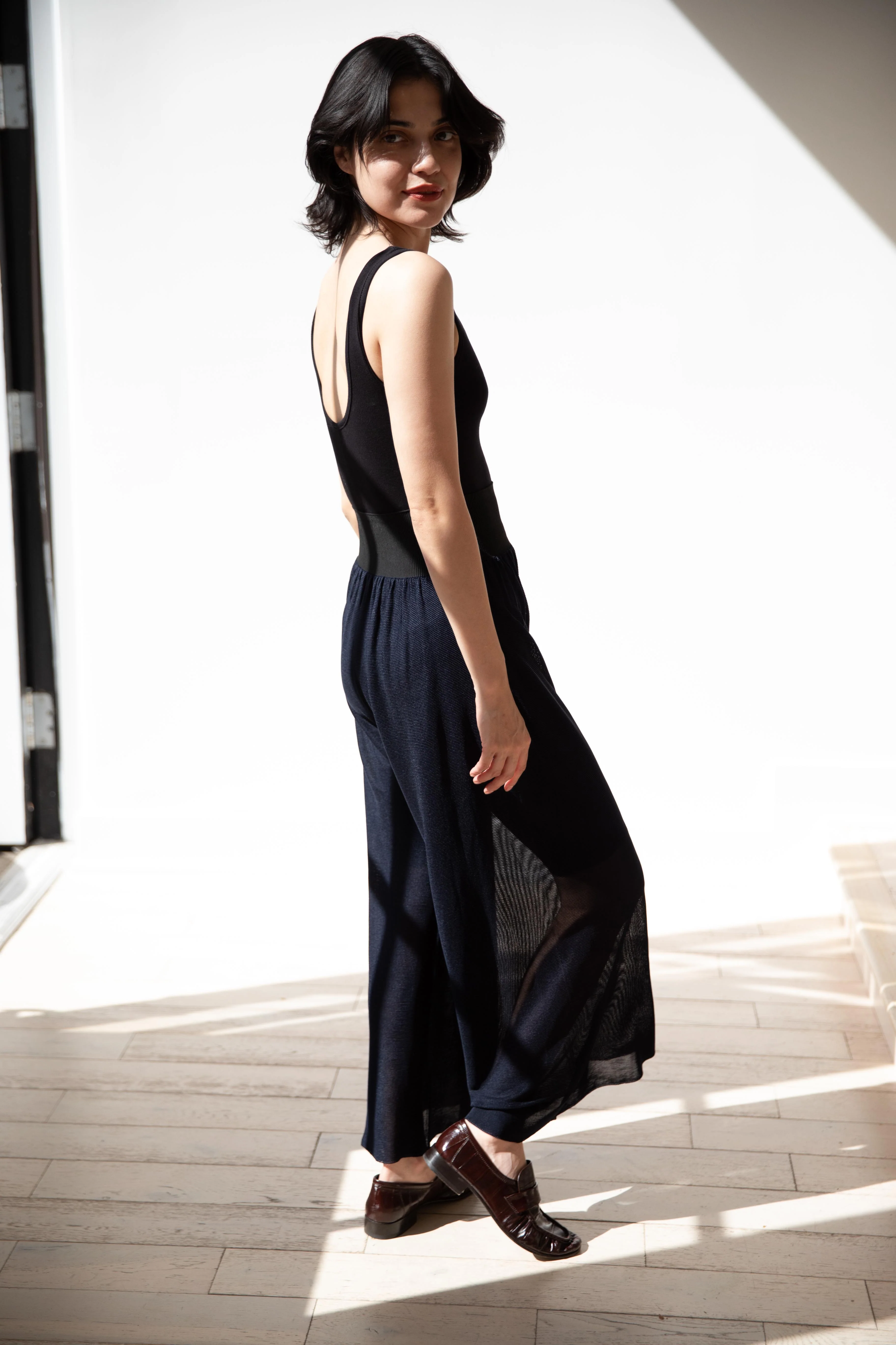 Cancellato Uniform | Viscose Wide Leg Pants in Navy - Image 47