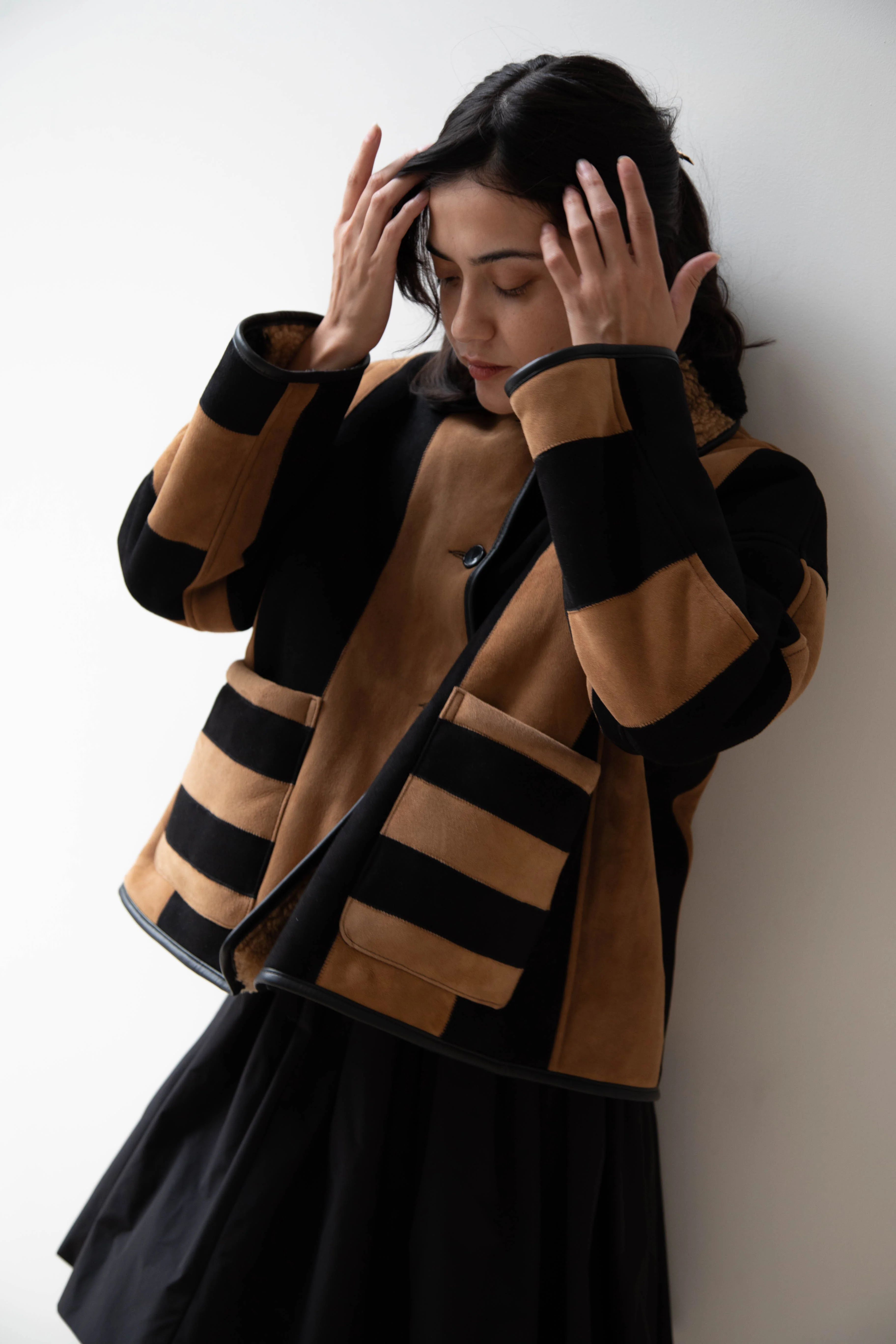 Cawley | Striped Shearling Avis Jacket in Black & Tan - Image 52
