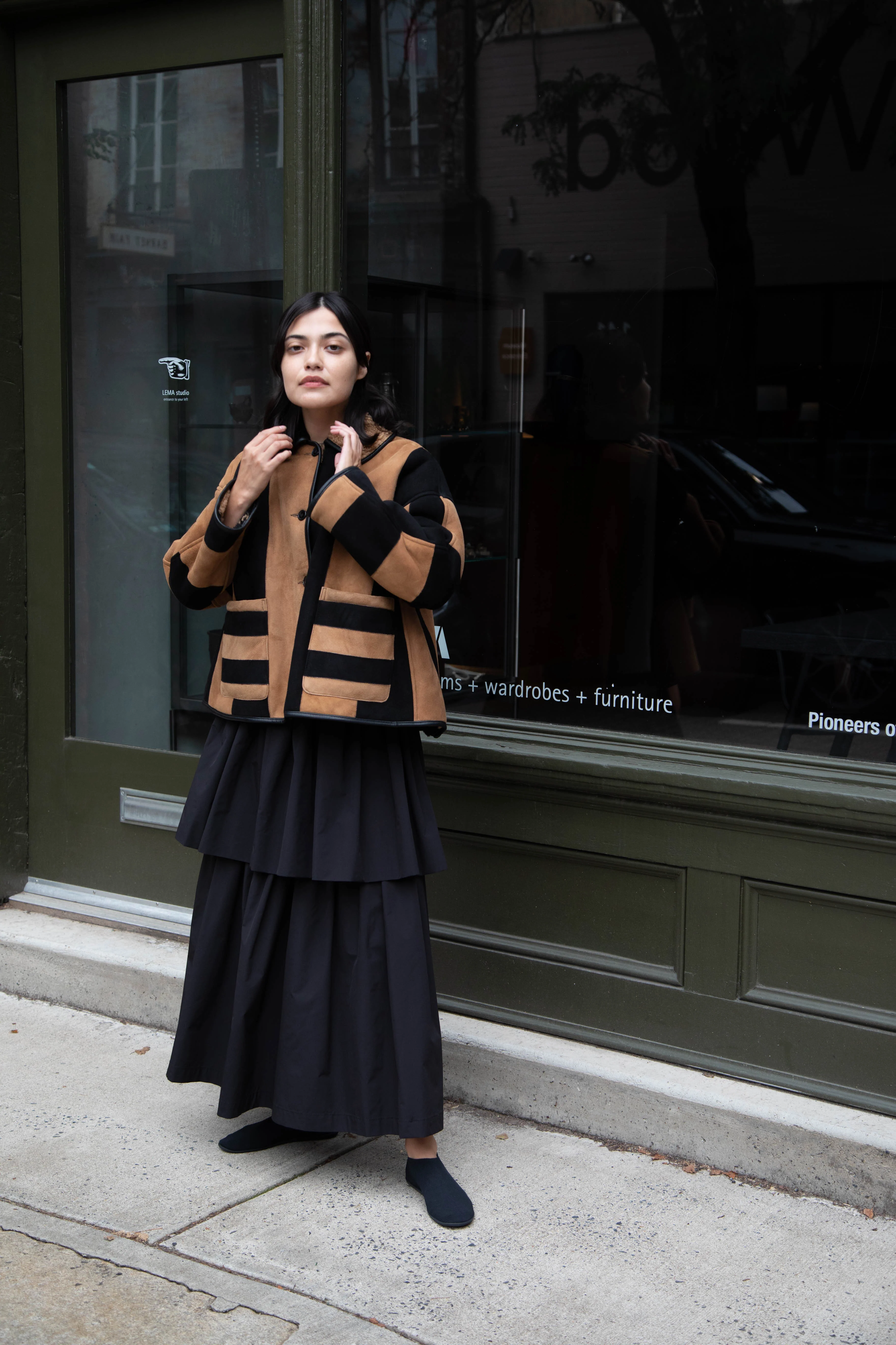 Cawley | Striped Shearling Avis Jacket in Black & Tan - Image 56