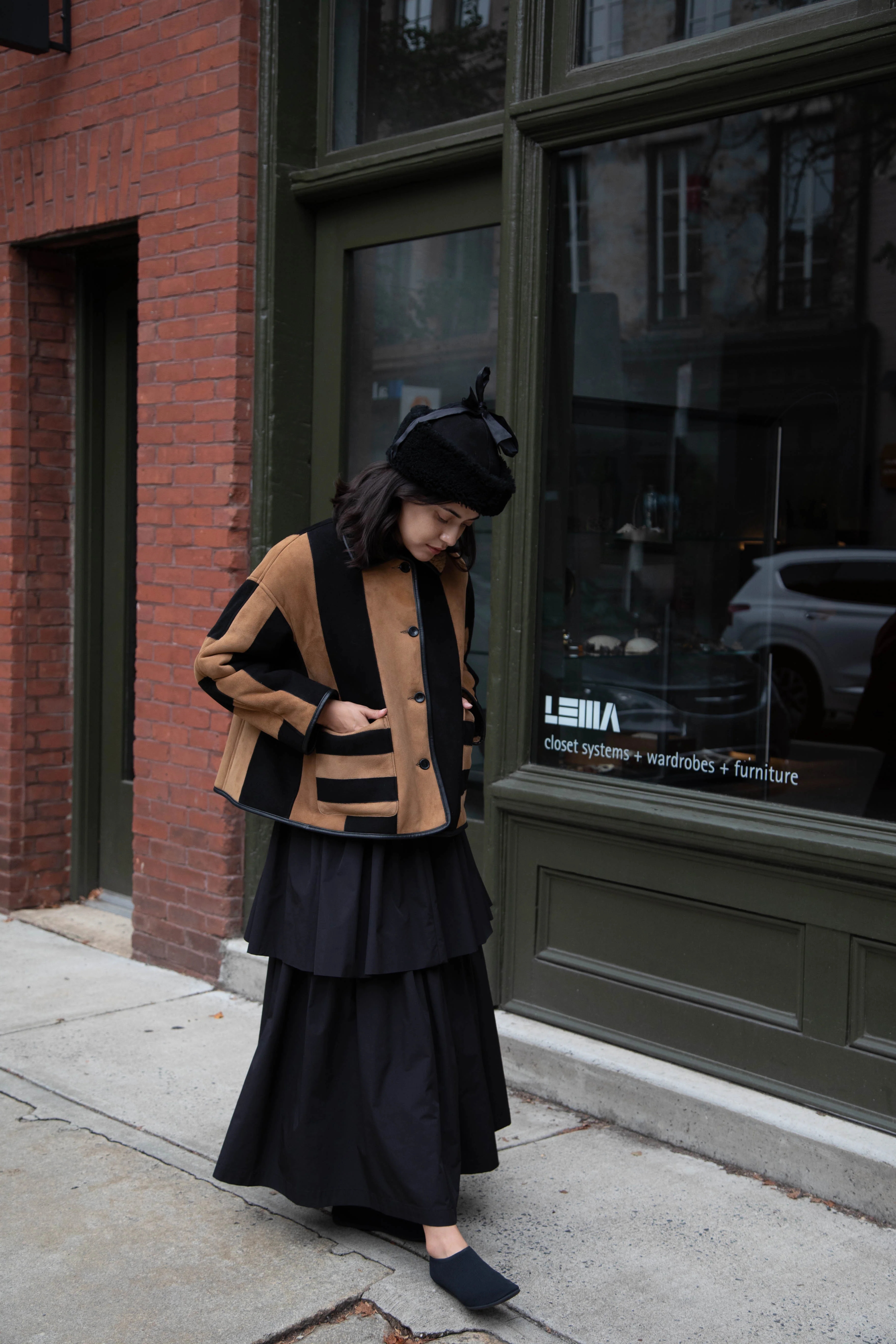 Cawley | Striped Shearling Avis Jacket in Black & Tan - Image 61
