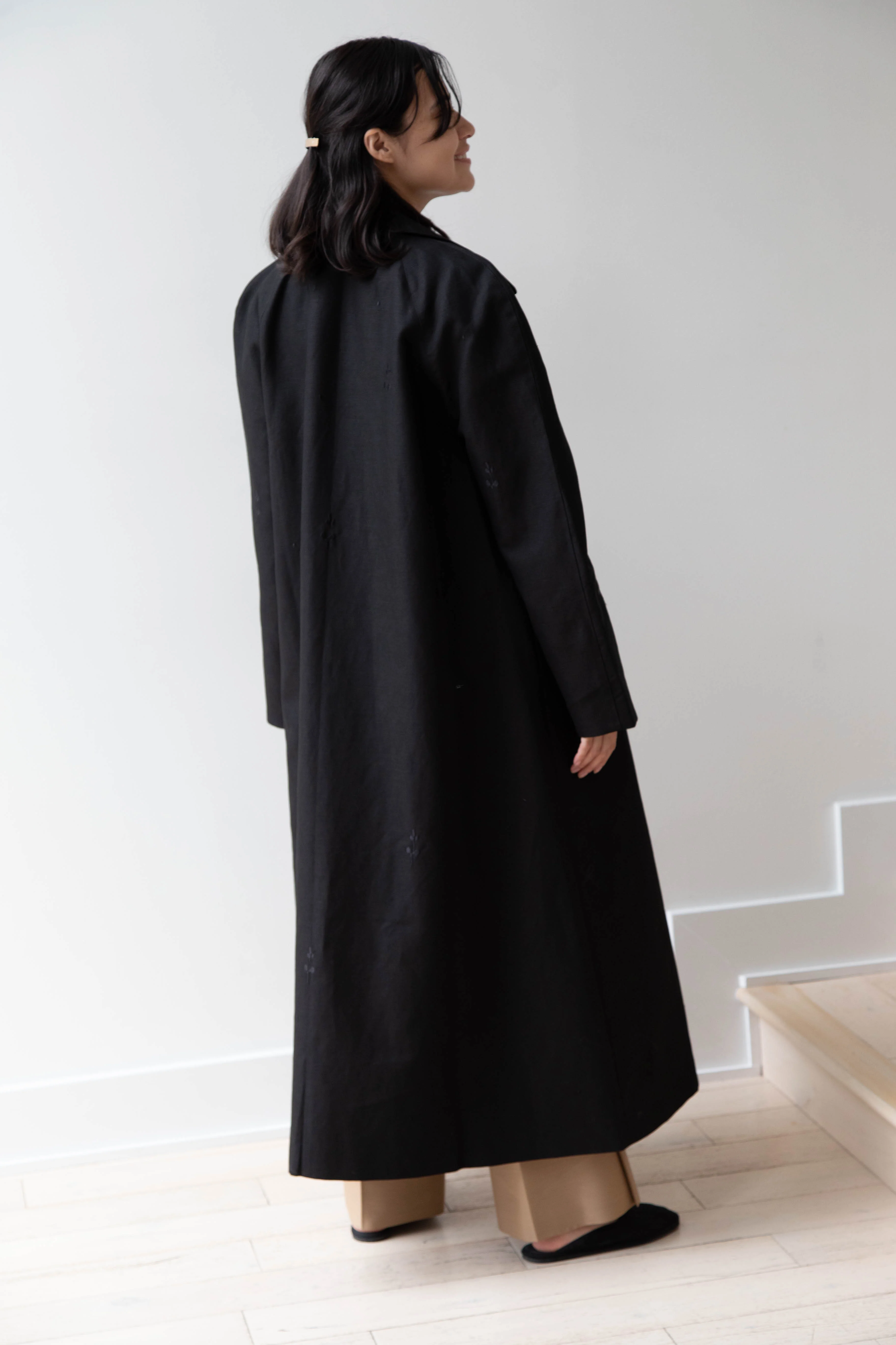 Delegan | Trench Coat with Embroidery in Black & Black - Image 10