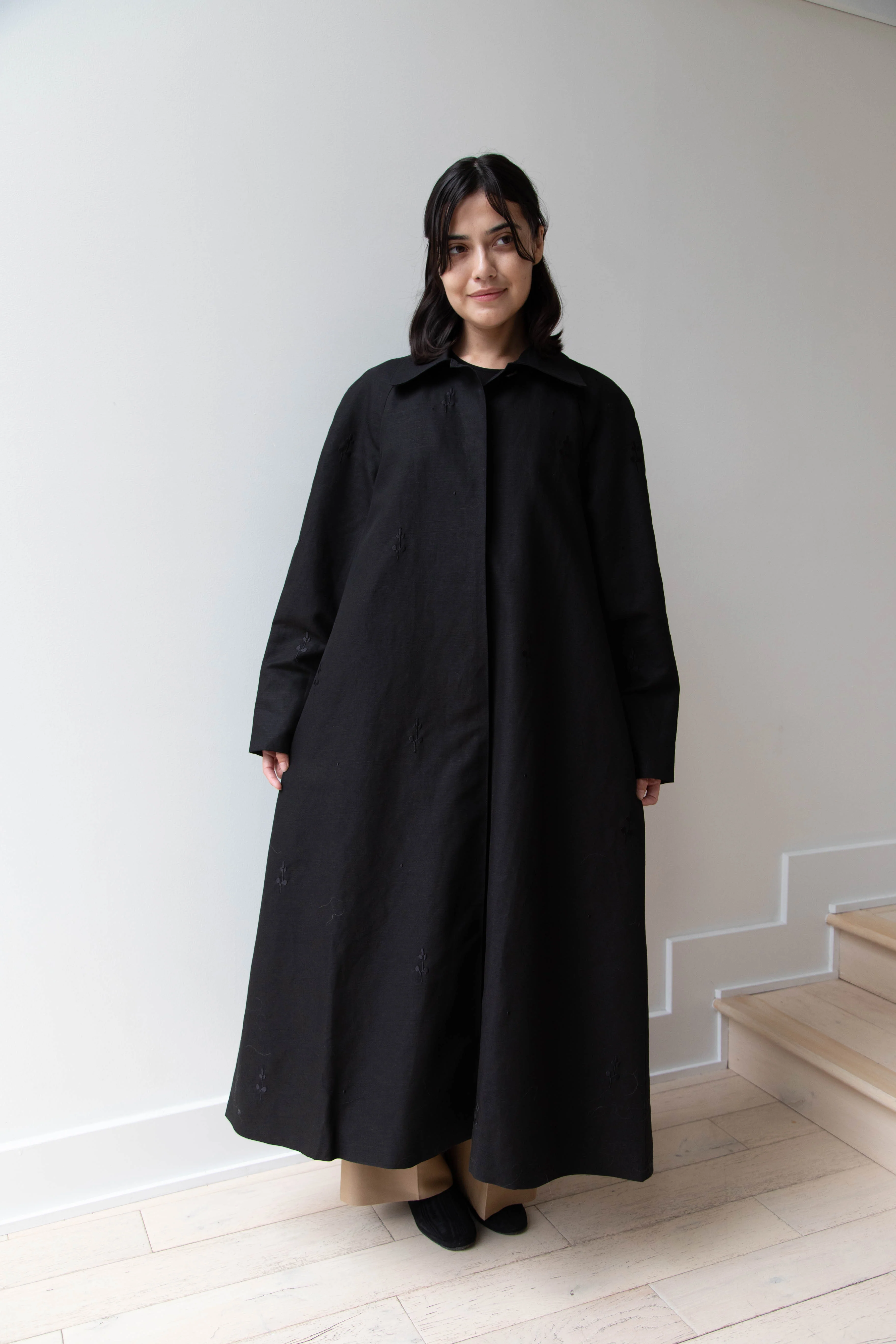 Delegan | Trench Coat with Embroidery in Black & Black - Image 32