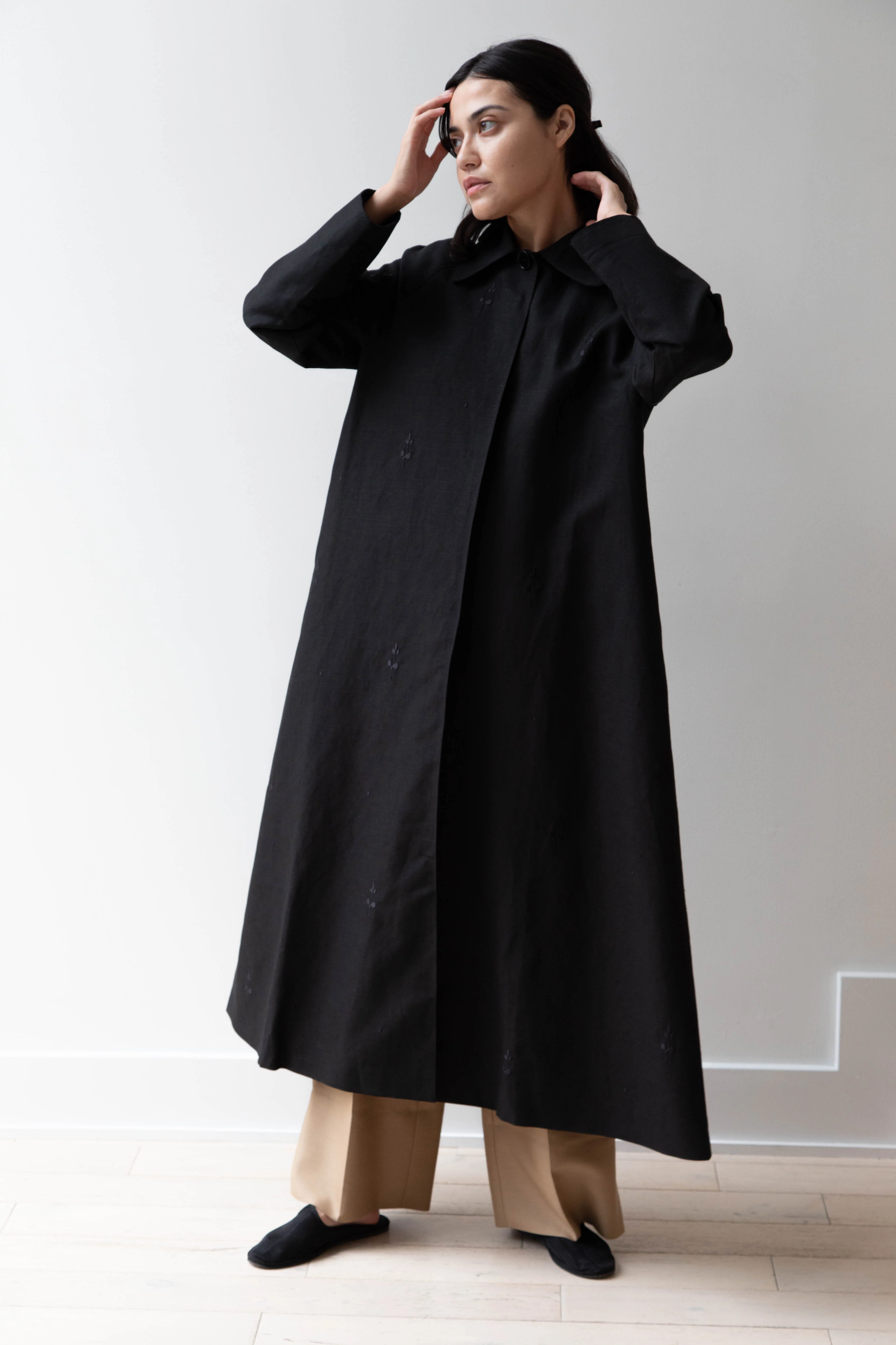 Delegan | Trench Coat with Embroidery in Black & Black - Image 35