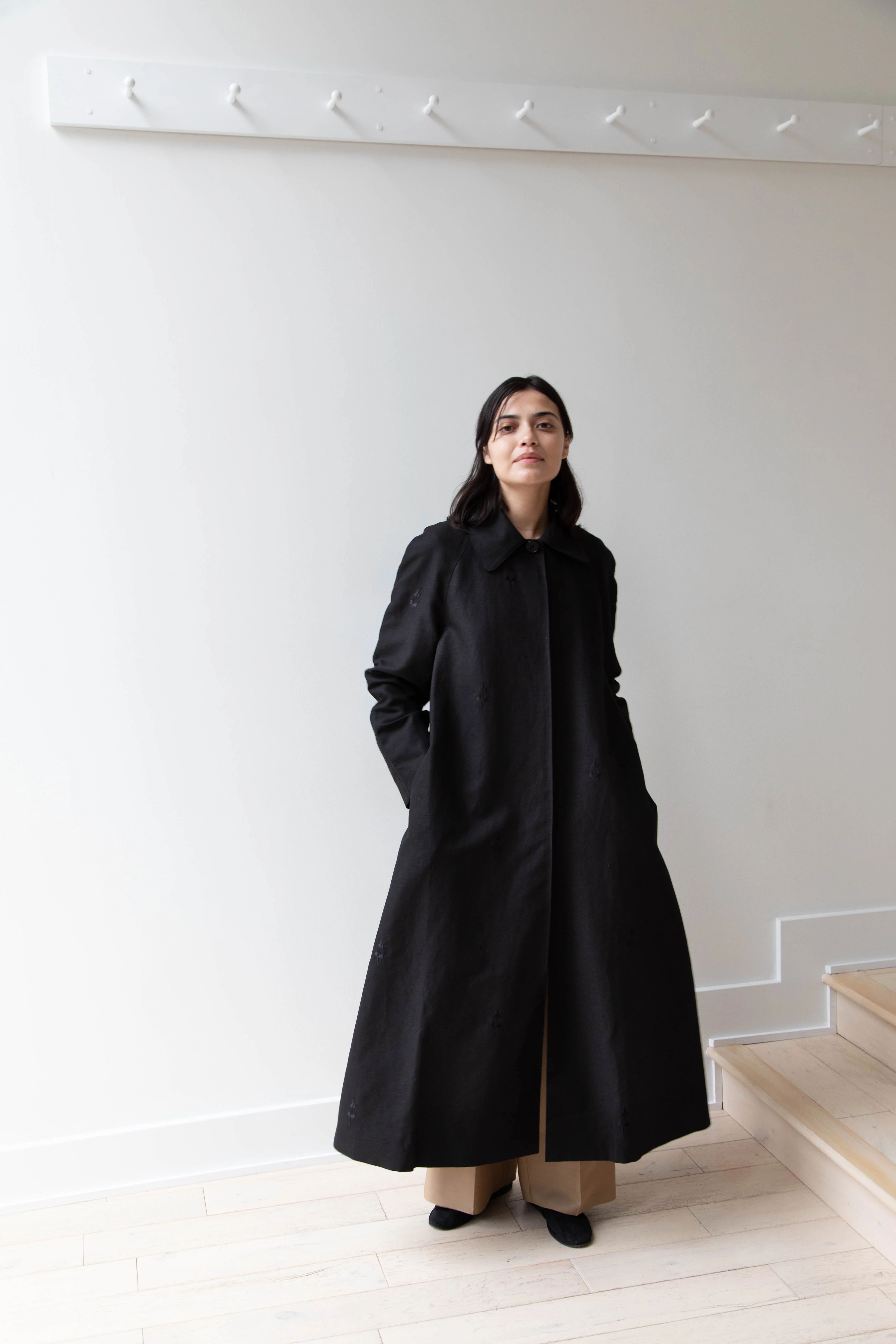 Delegan | Trench Coat with Embroidery in Black & Black - Image 40