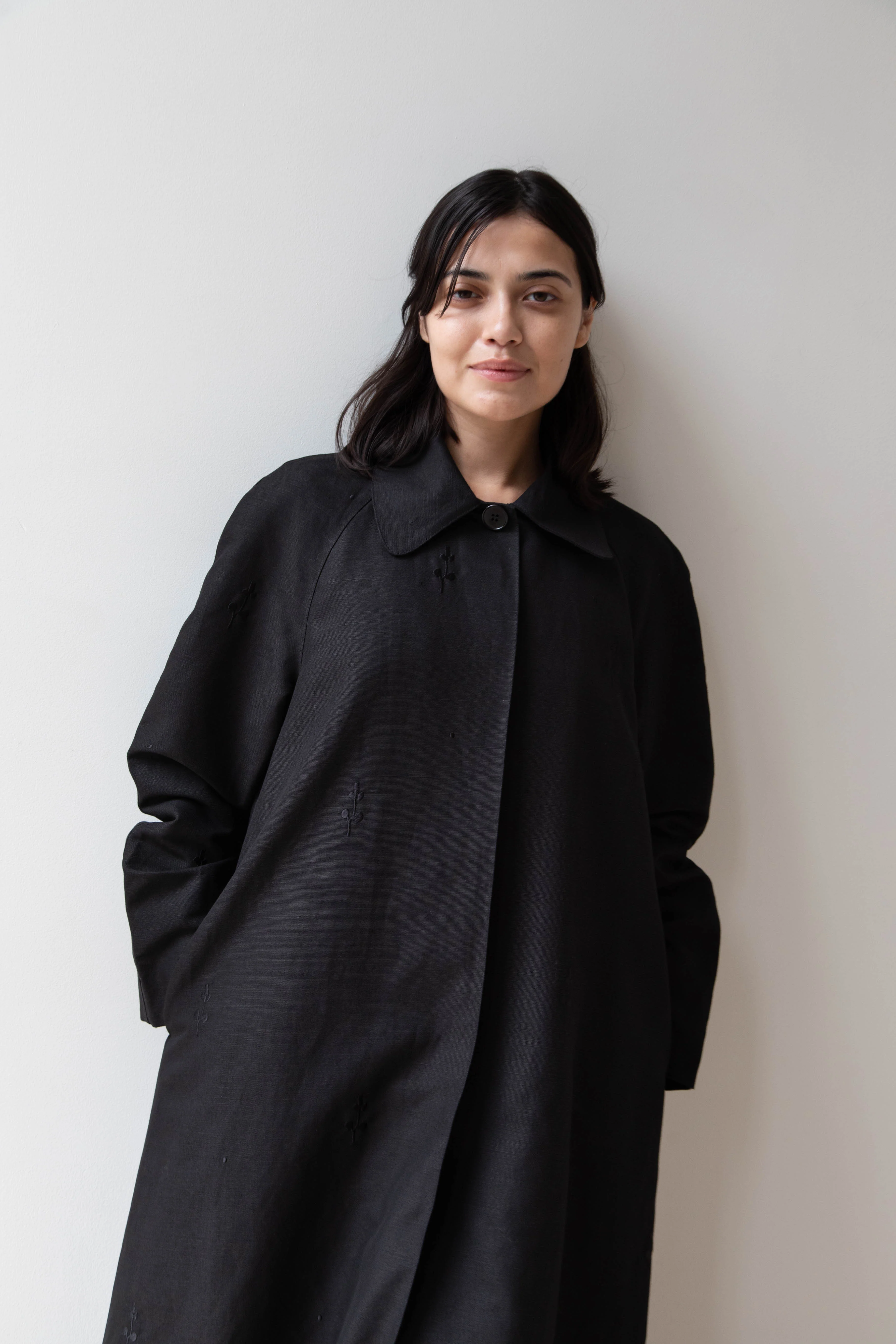 Delegan | Trench Coat with Embroidery in Black & Black - Image 42