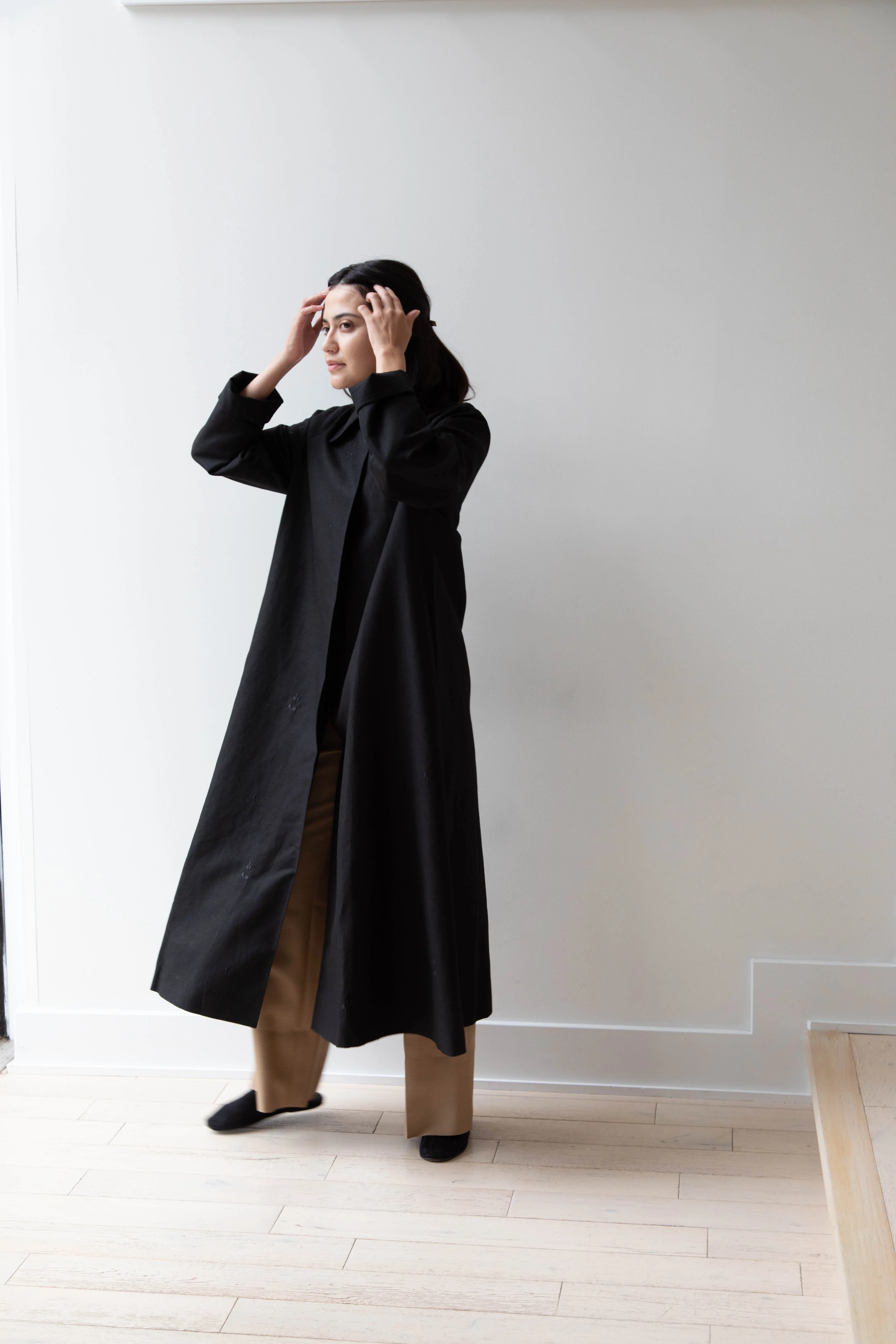 Delegan | Trench Coat with Embroidery in Black & Black - Image 49