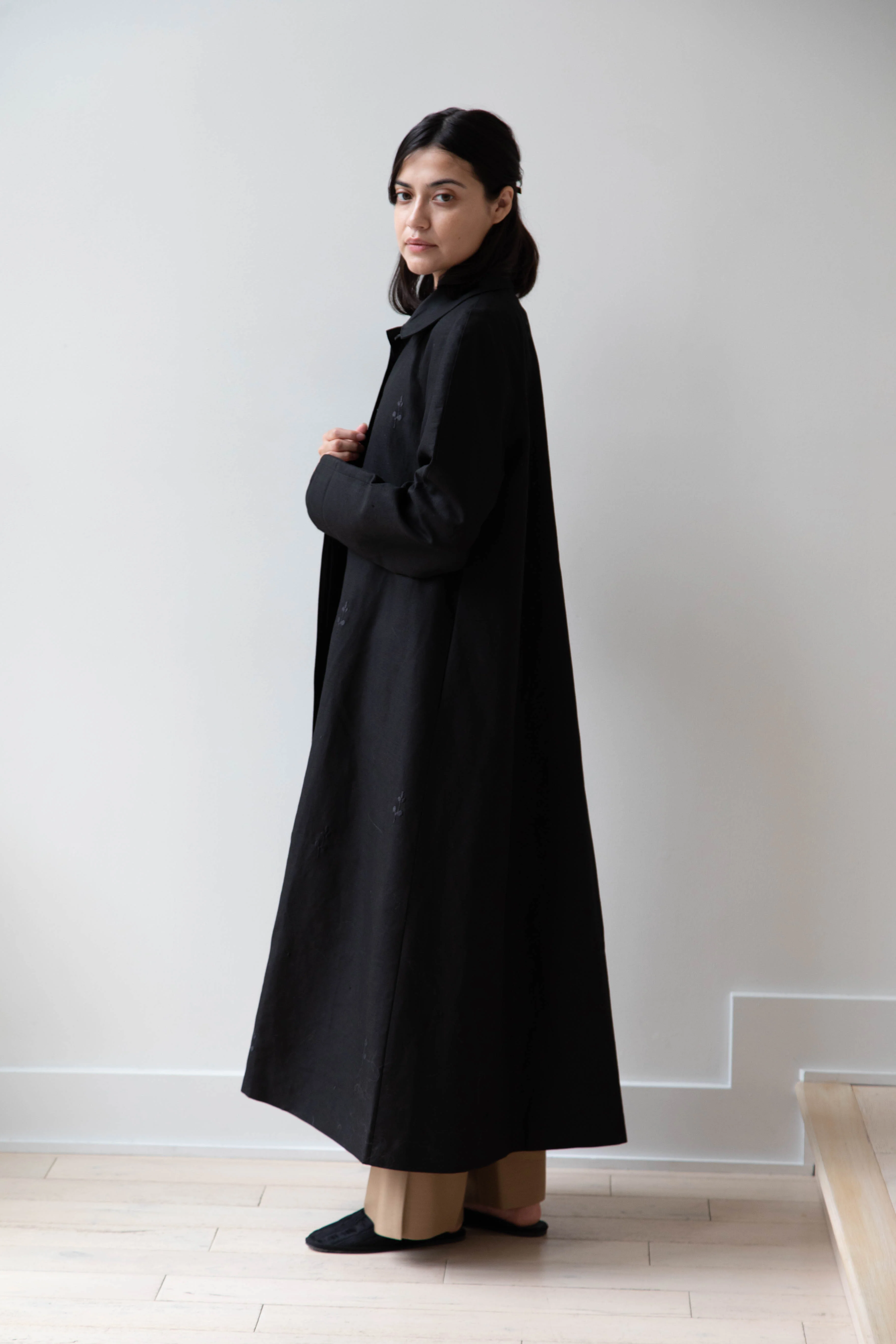 Delegan | Trench Coat with Embroidery in Black & Black - Image 5