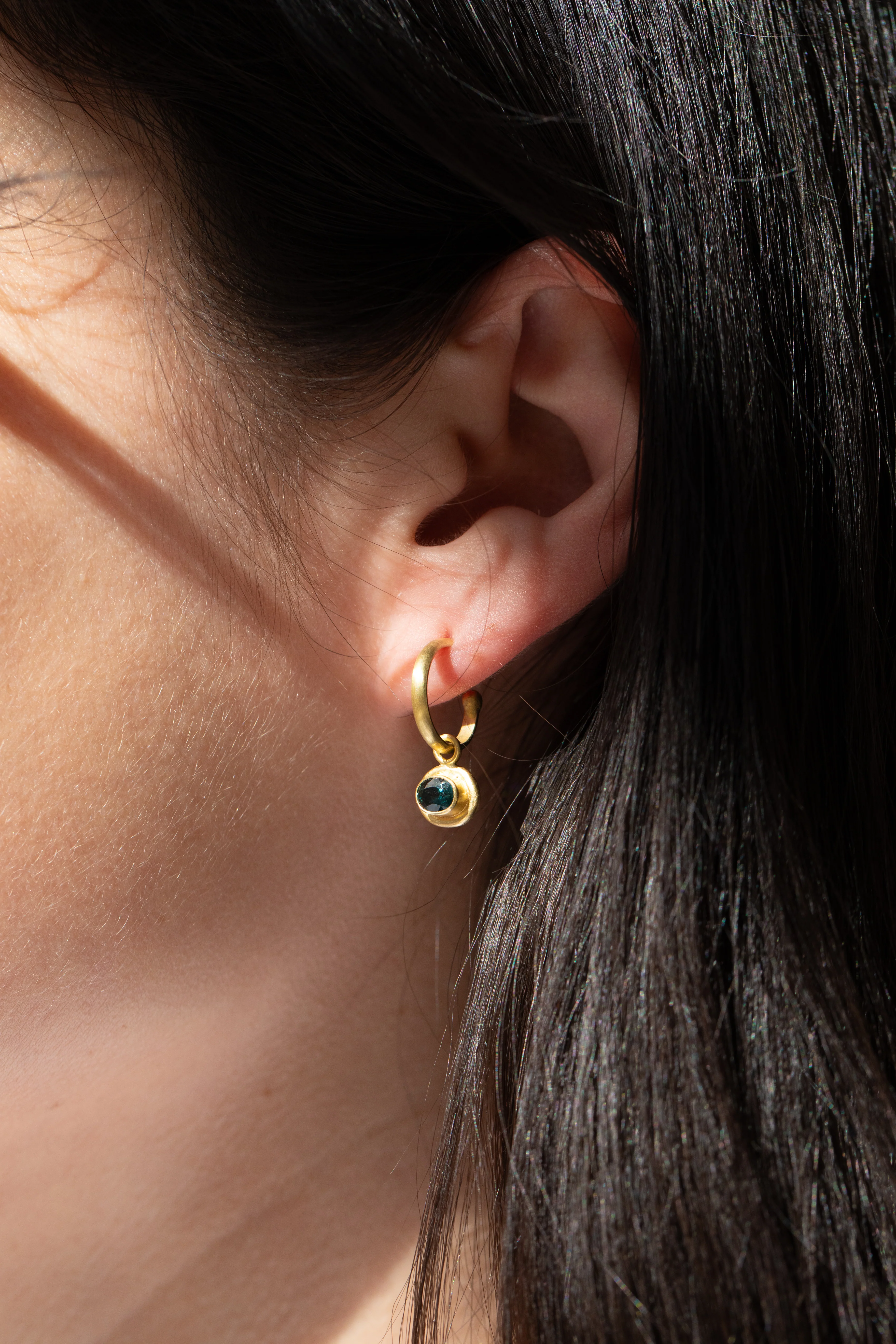 East Camp | Gold Hoops with Sapphire Drops - Image 10