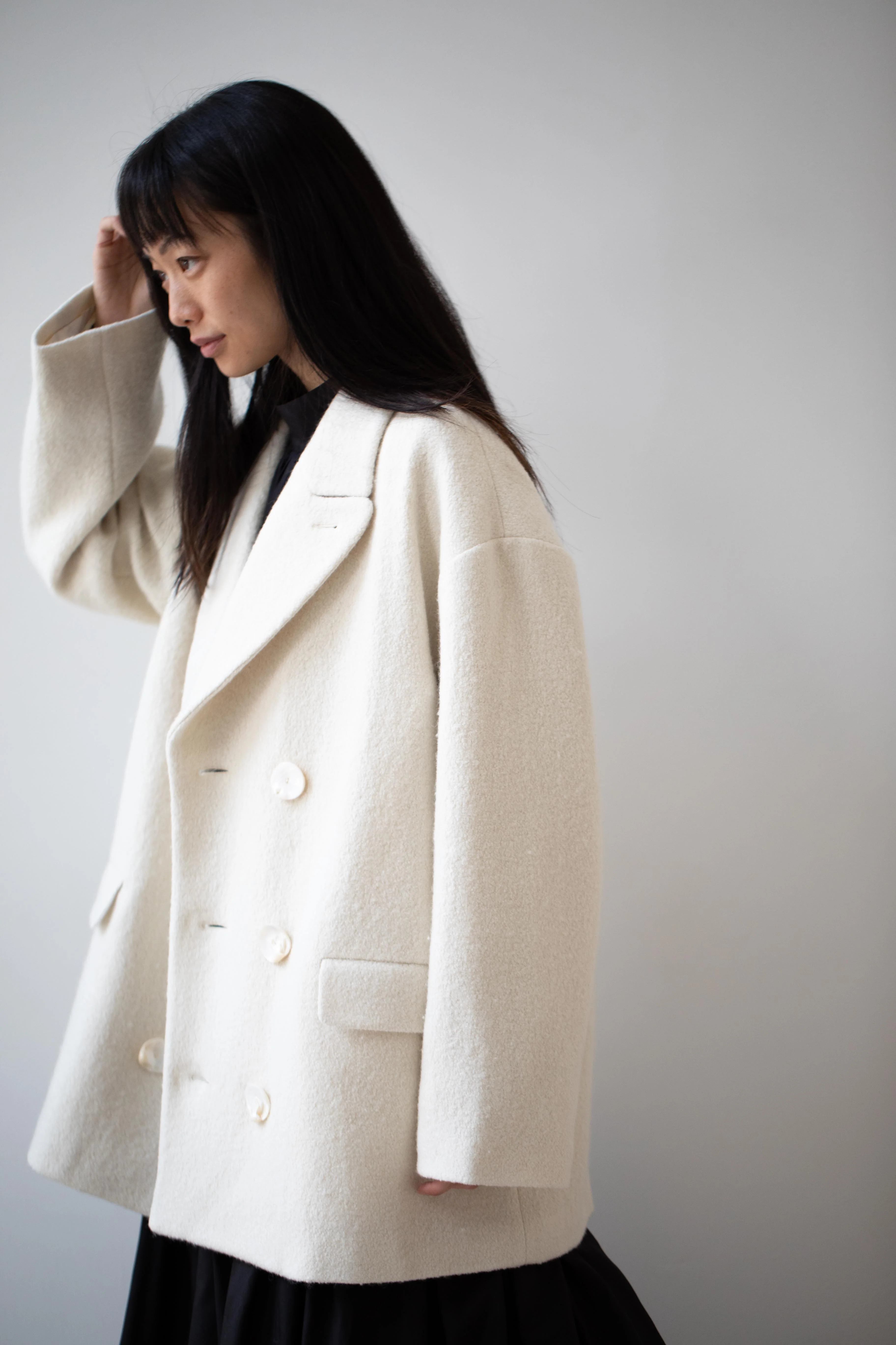 École De Curiosités | Claus Coat in Off-White Boiled Wool - Image 11