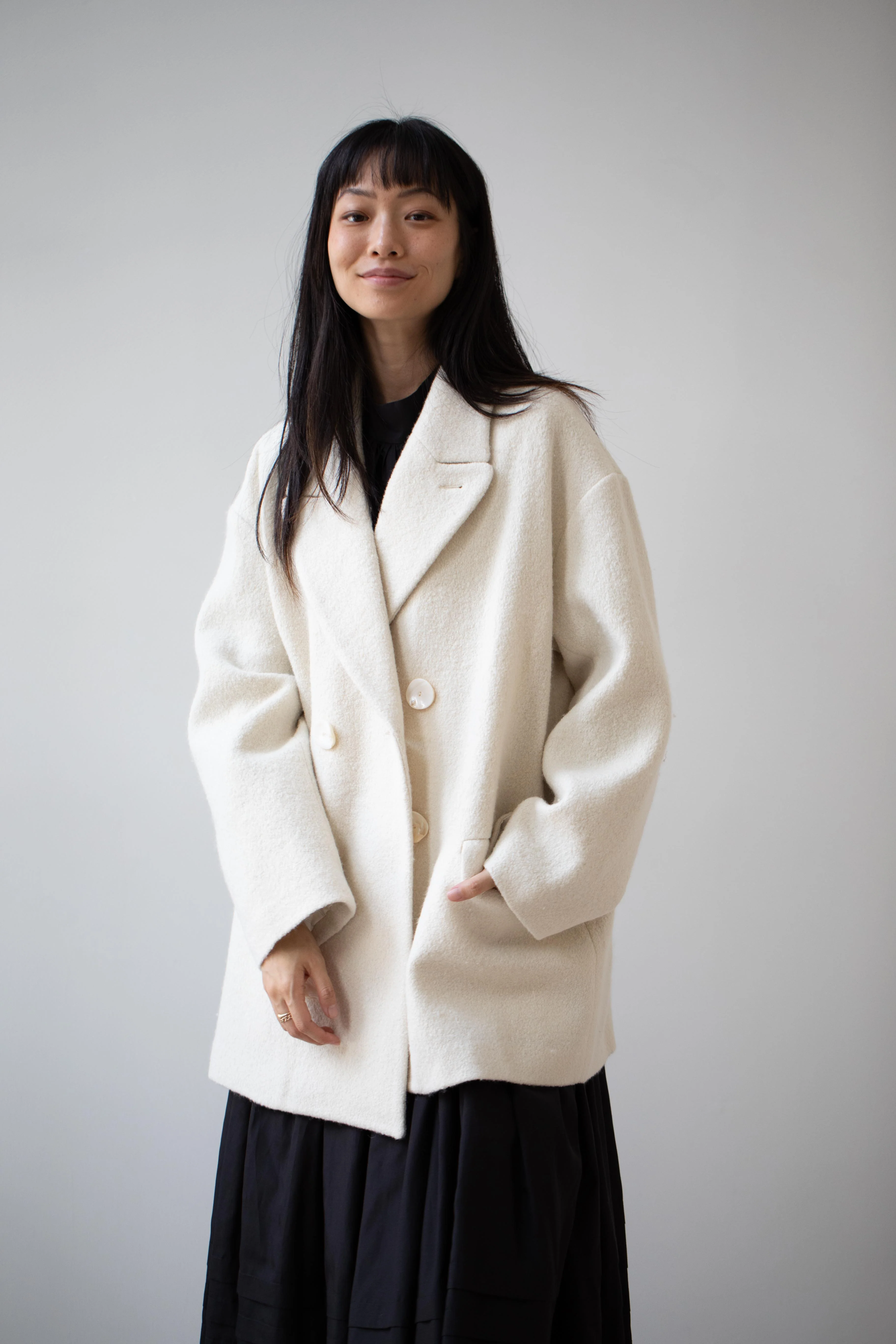 École De Curiosités | Claus Coat in Off-White Boiled Wool - Image 15