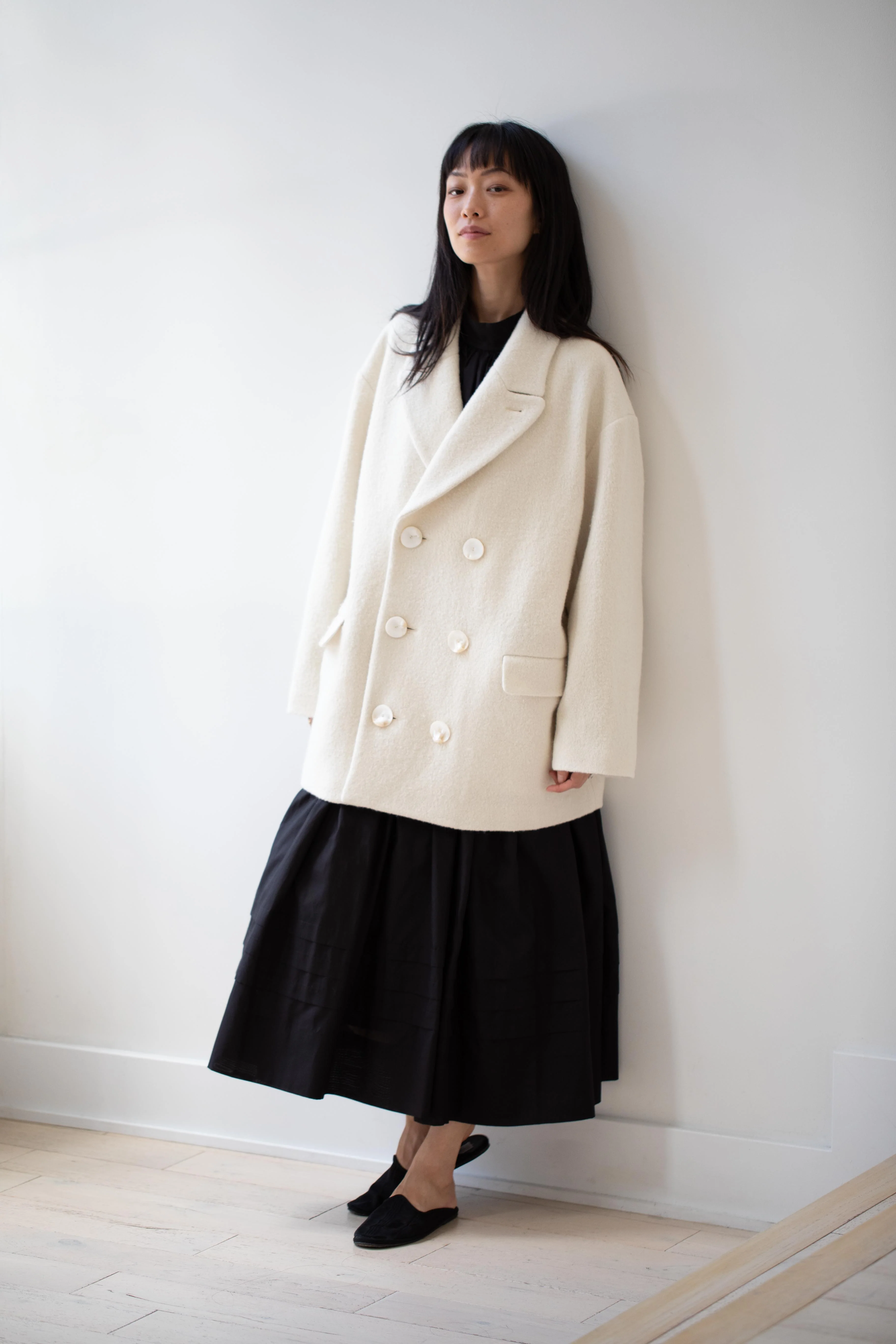 École De Curiosités | Claus Coat in Off-White Boiled Wool - Image 3