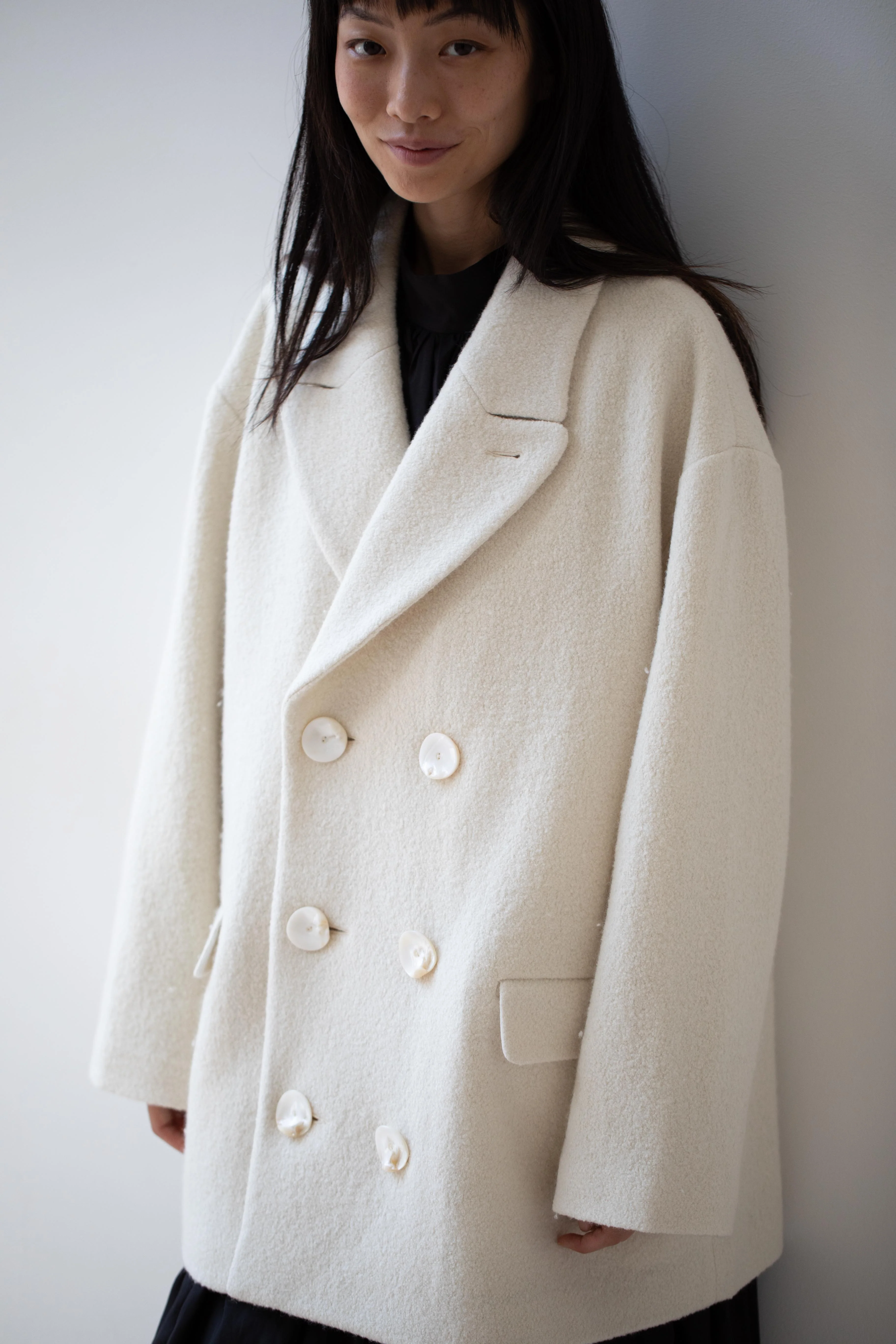 École De Curiosités | Claus Coat in Off-White Boiled Wool - Image 40