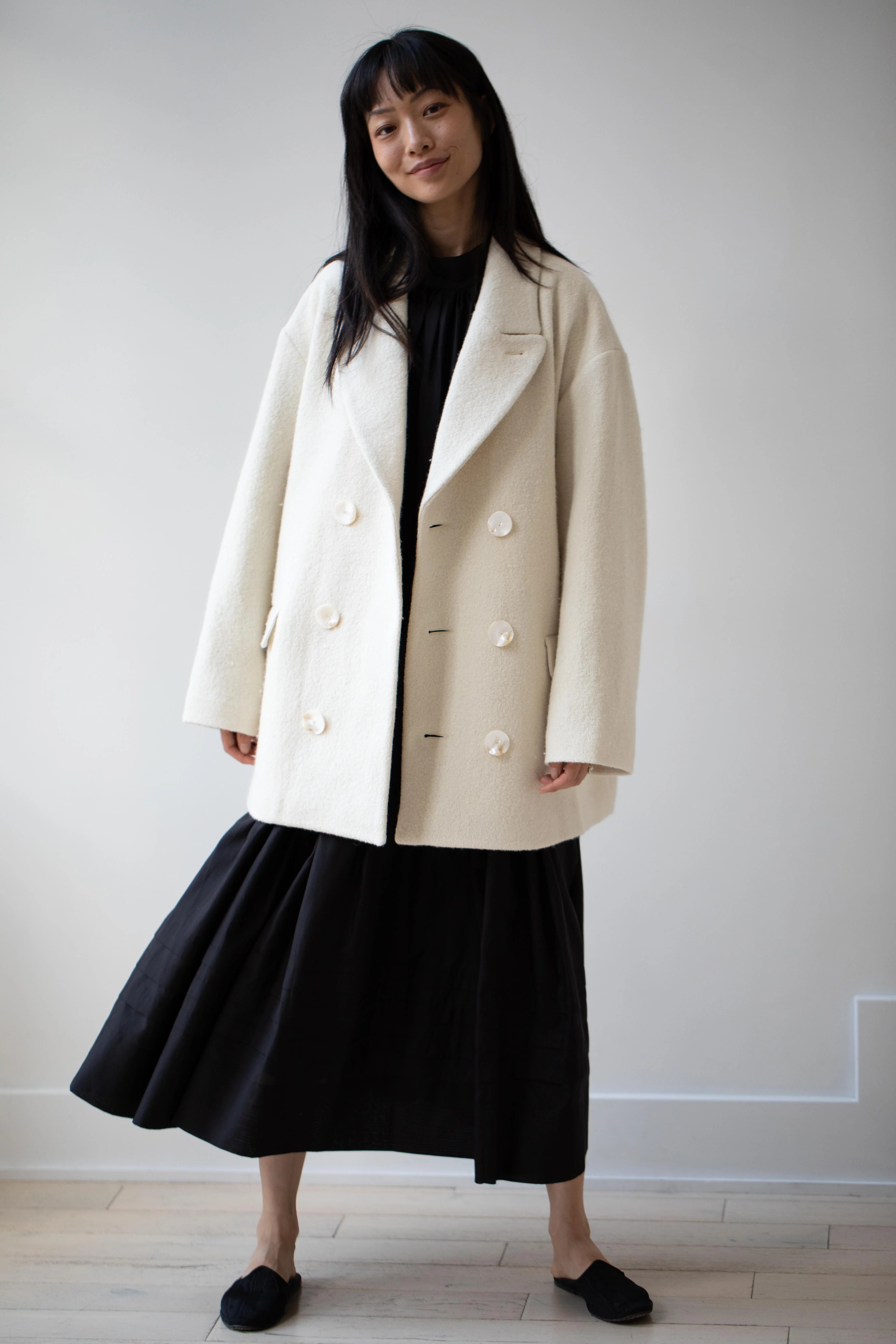 École De Curiosités | Claus Coat in Off-White Boiled Wool - Image 51