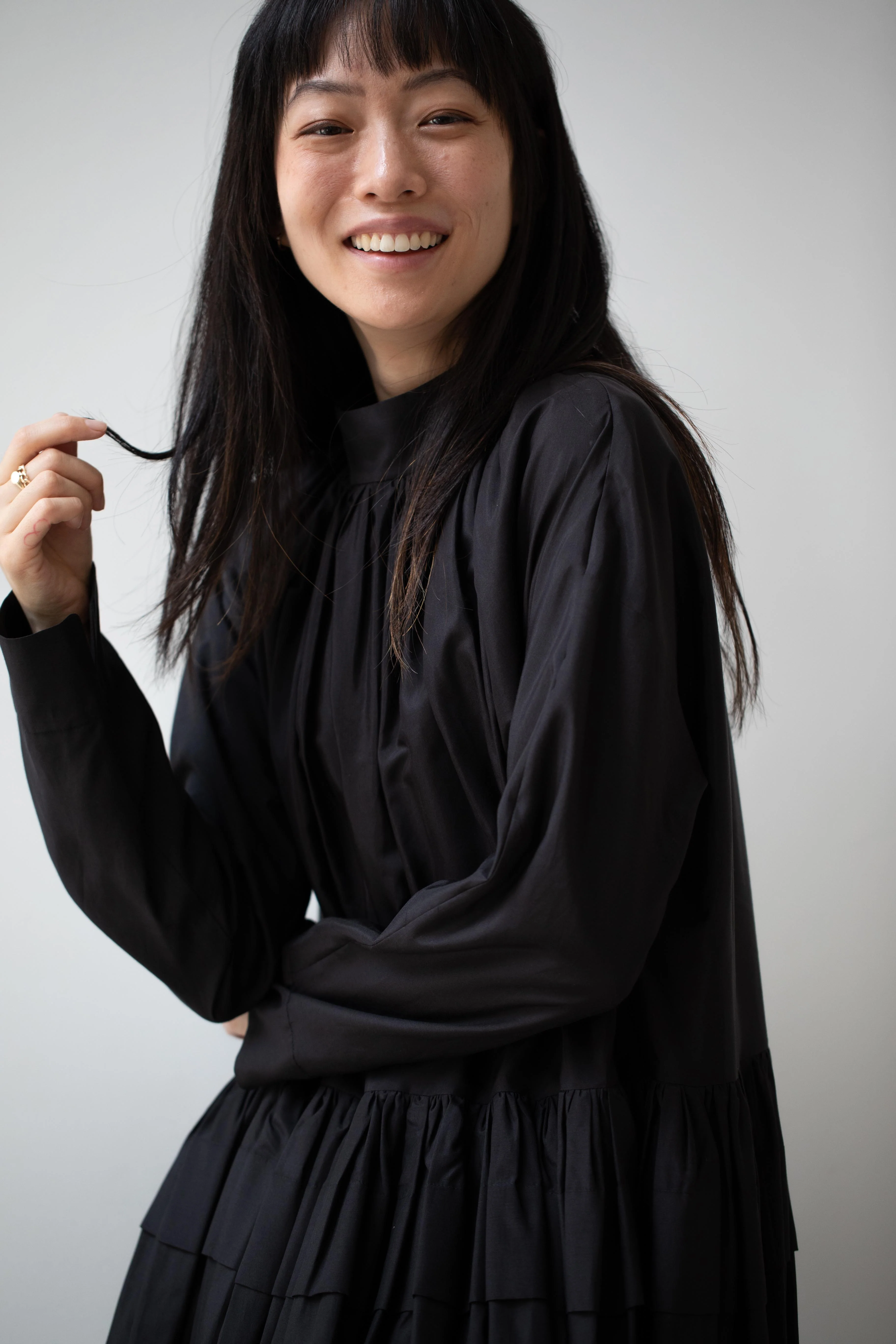 École De Curiosités | Marie Dress in Black Habotay Silk Cotton - Image 53