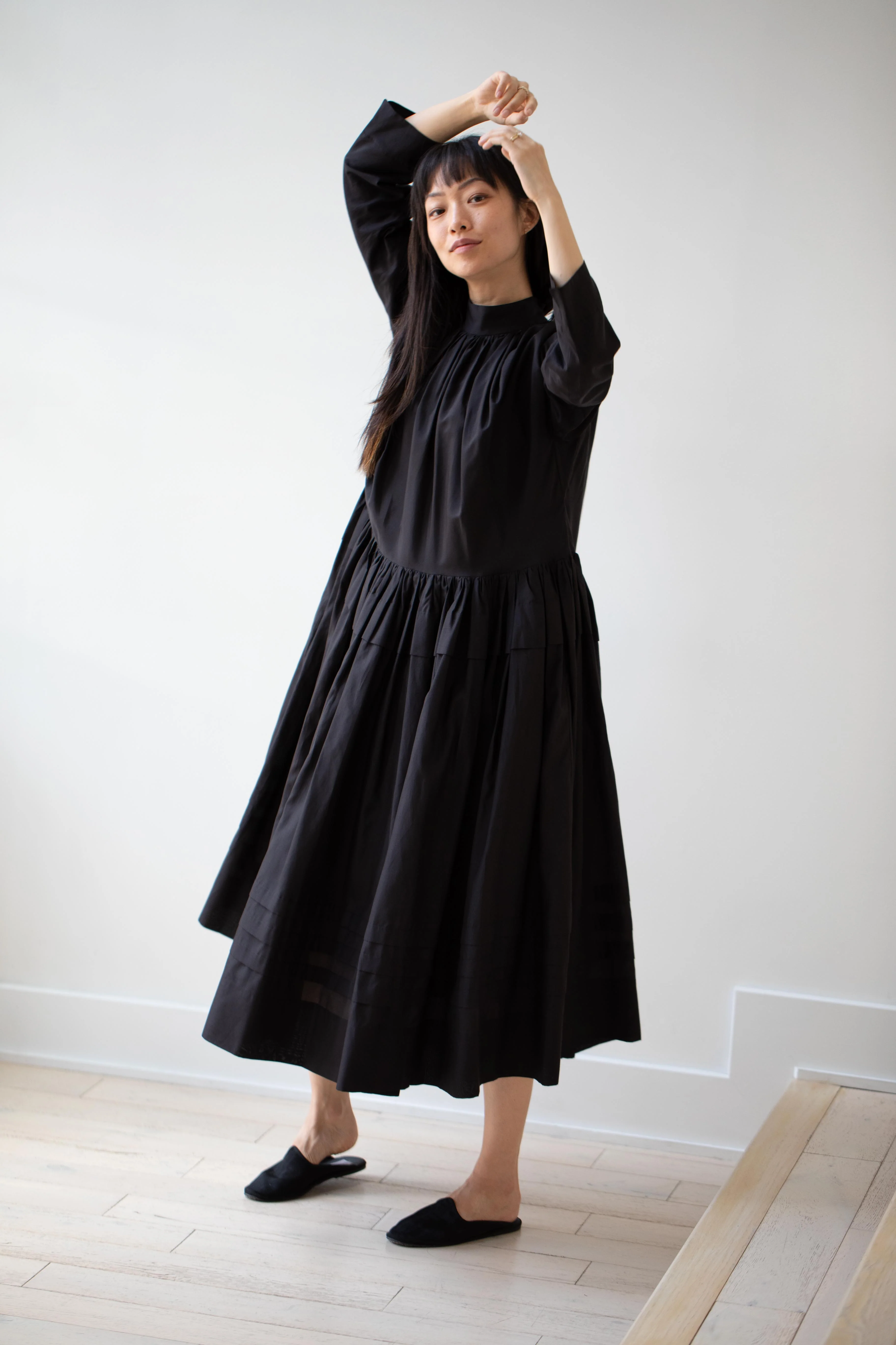 École De Curiosités | Marie Dress in Black Habotay Silk Cotton - Image 55