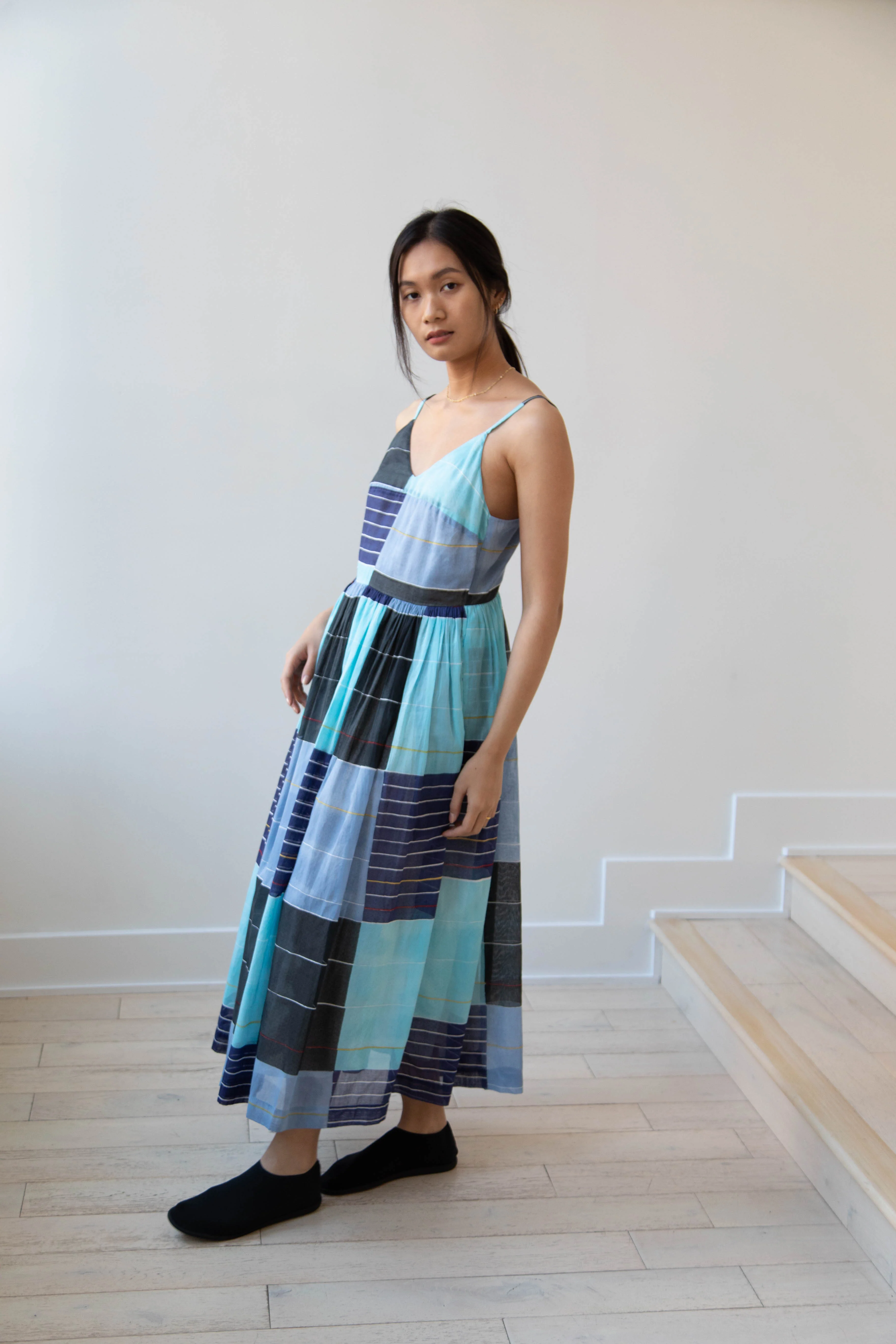 Eka | Caprice Dress in Checked Tonal Blue Cotton - Image 11