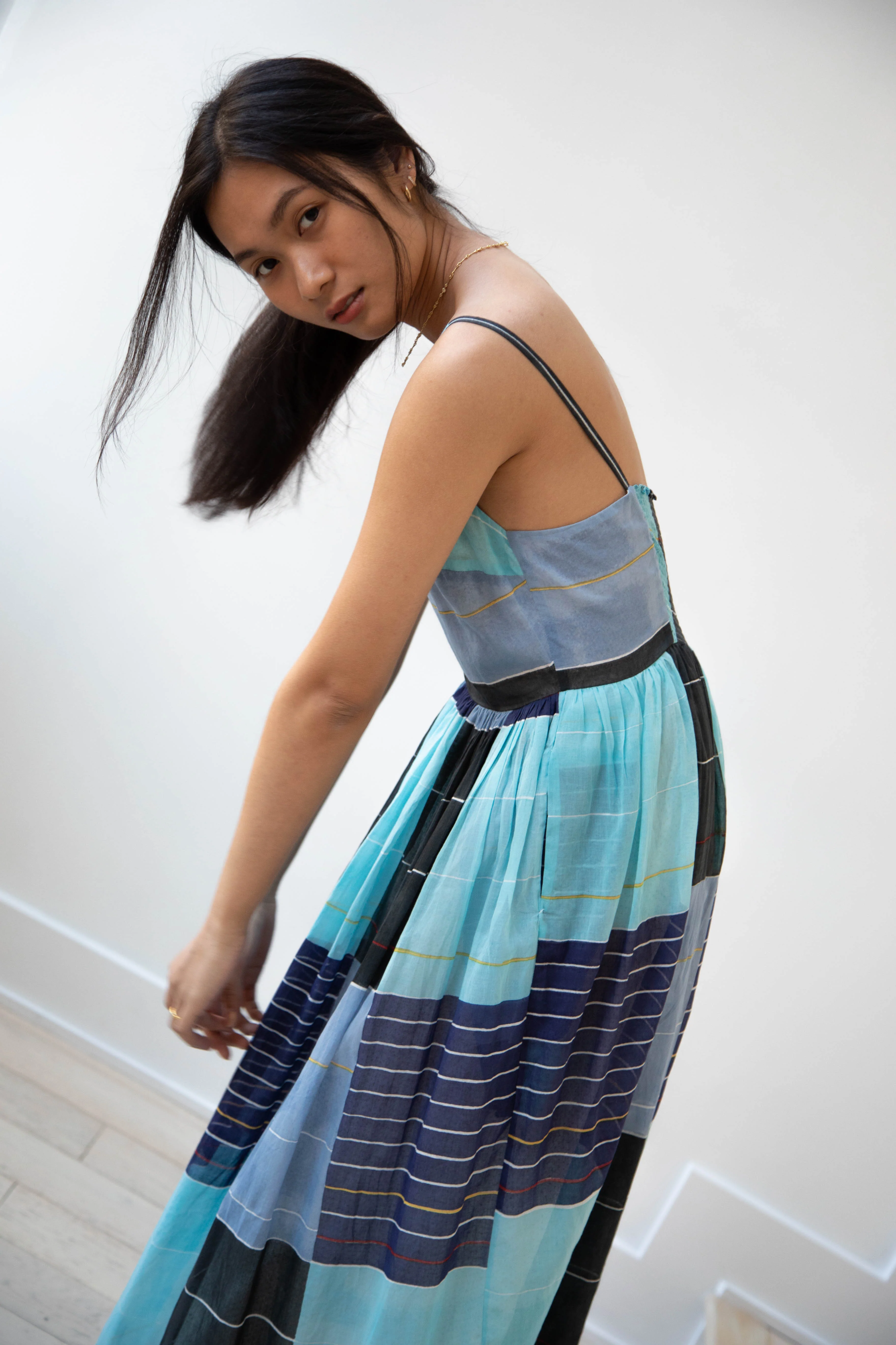 Eka | Caprice Dress in Checked Tonal Blue Cotton - Image 13