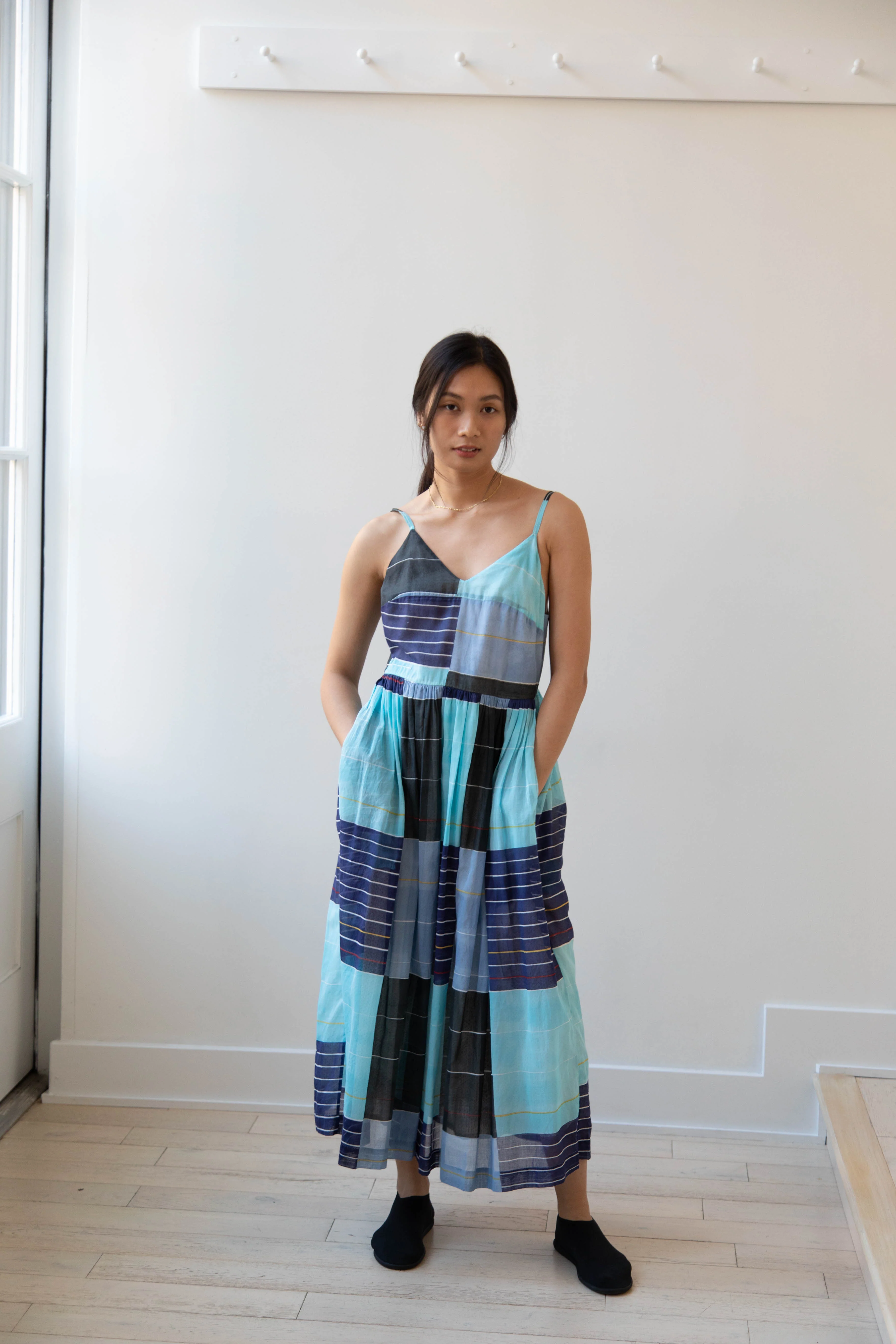 Eka | Caprice Dress in Checked Tonal Blue Cotton - Image 15