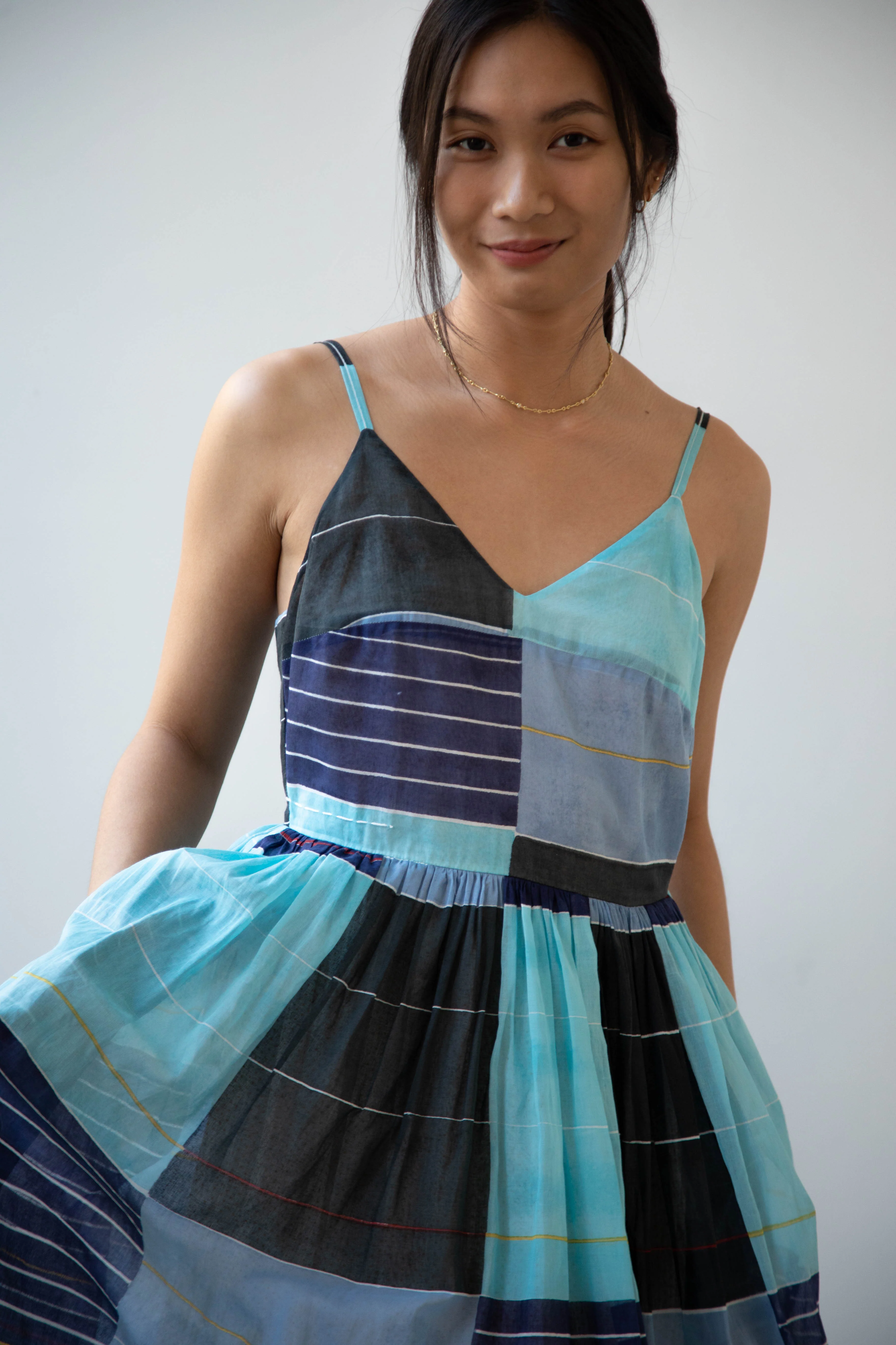Eka | Caprice Dress in Checked Tonal Blue Cotton - Image 17