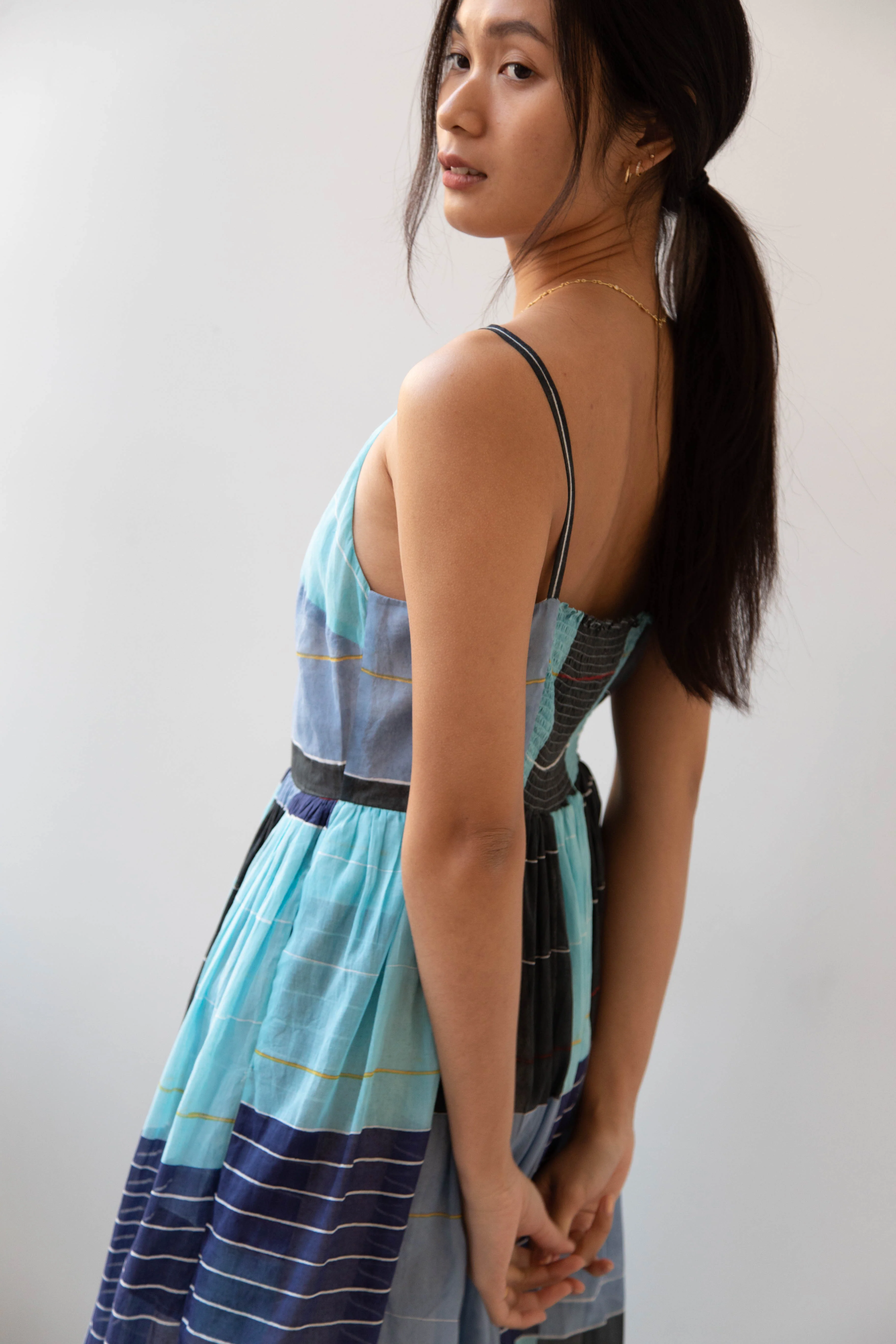 Eka | Caprice Dress in Checked Tonal Blue Cotton - Image 22