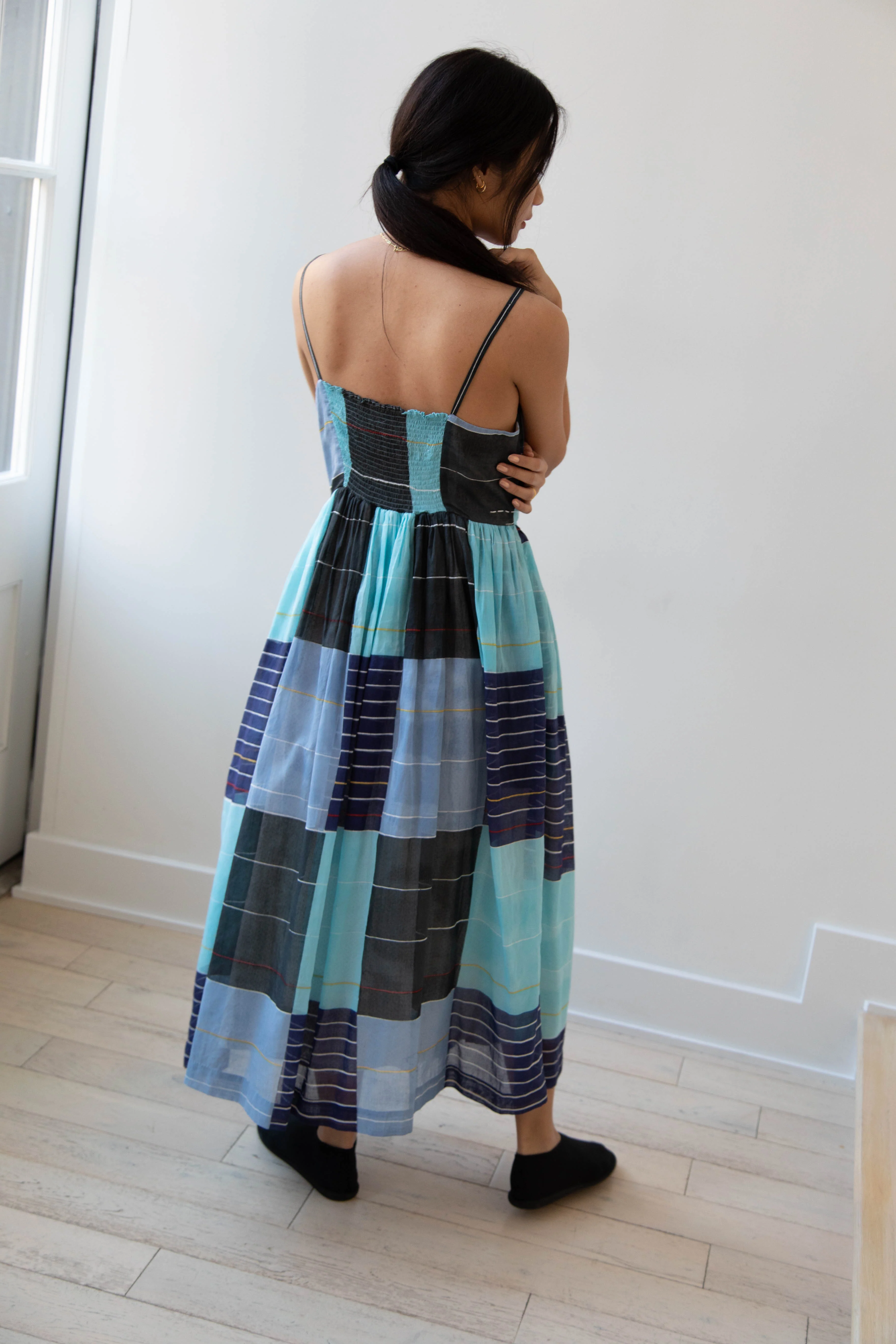 Eka | Caprice Dress in Checked Tonal Blue Cotton - Image 24