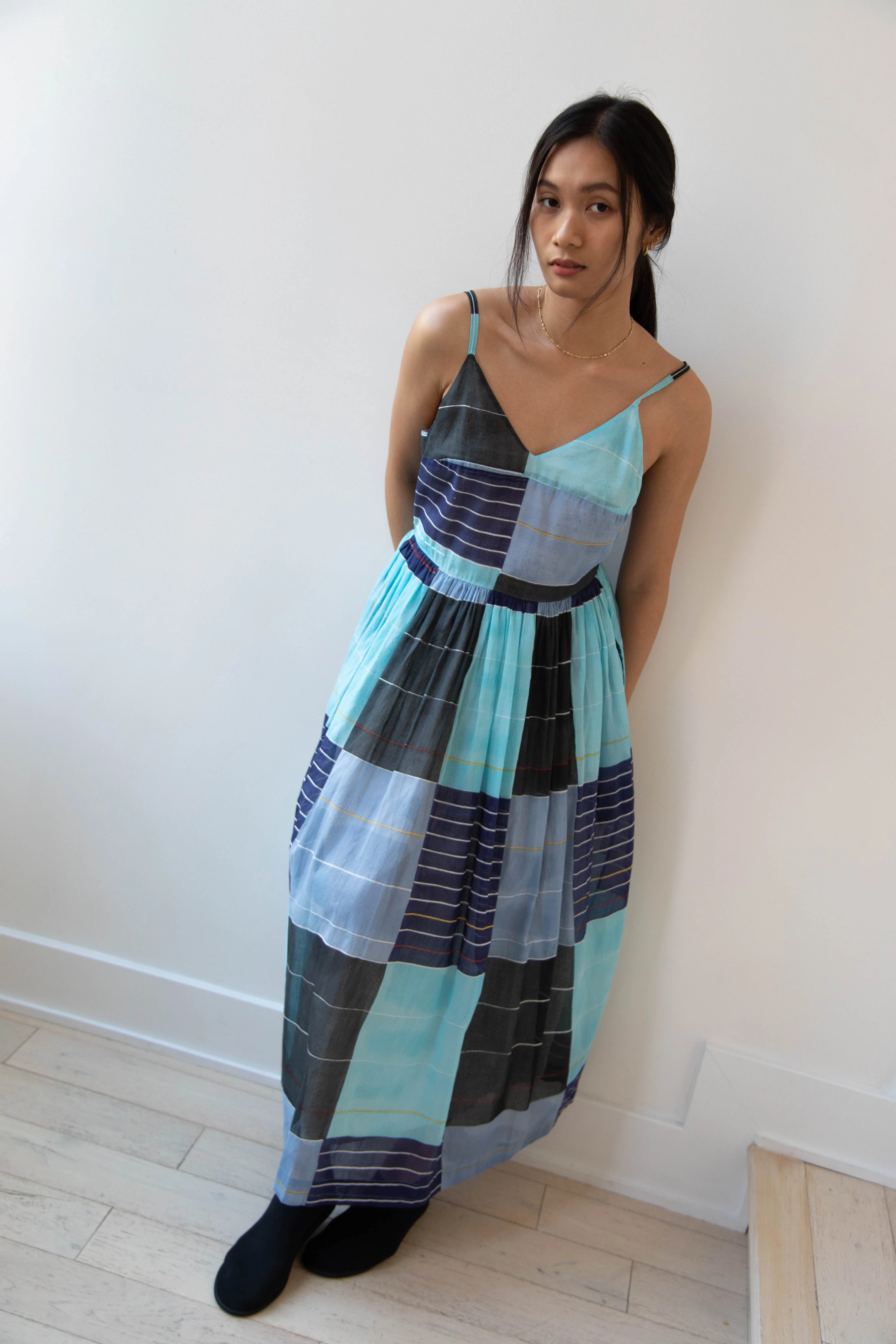 Eka | Caprice Dress in Checked Tonal Blue Cotton - Image 26