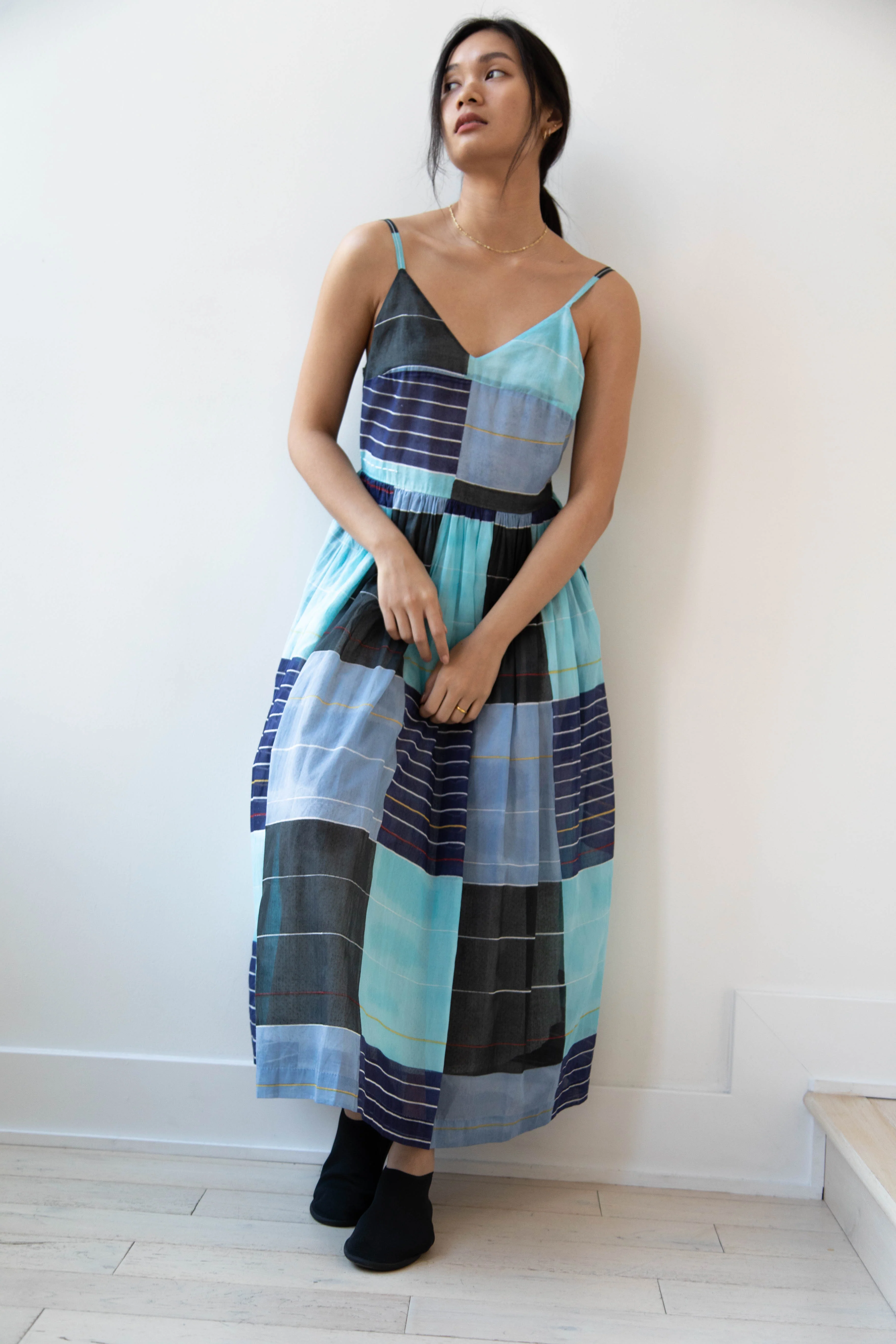 Eka | Caprice Dress in Checked Tonal Blue Cotton - Image 27