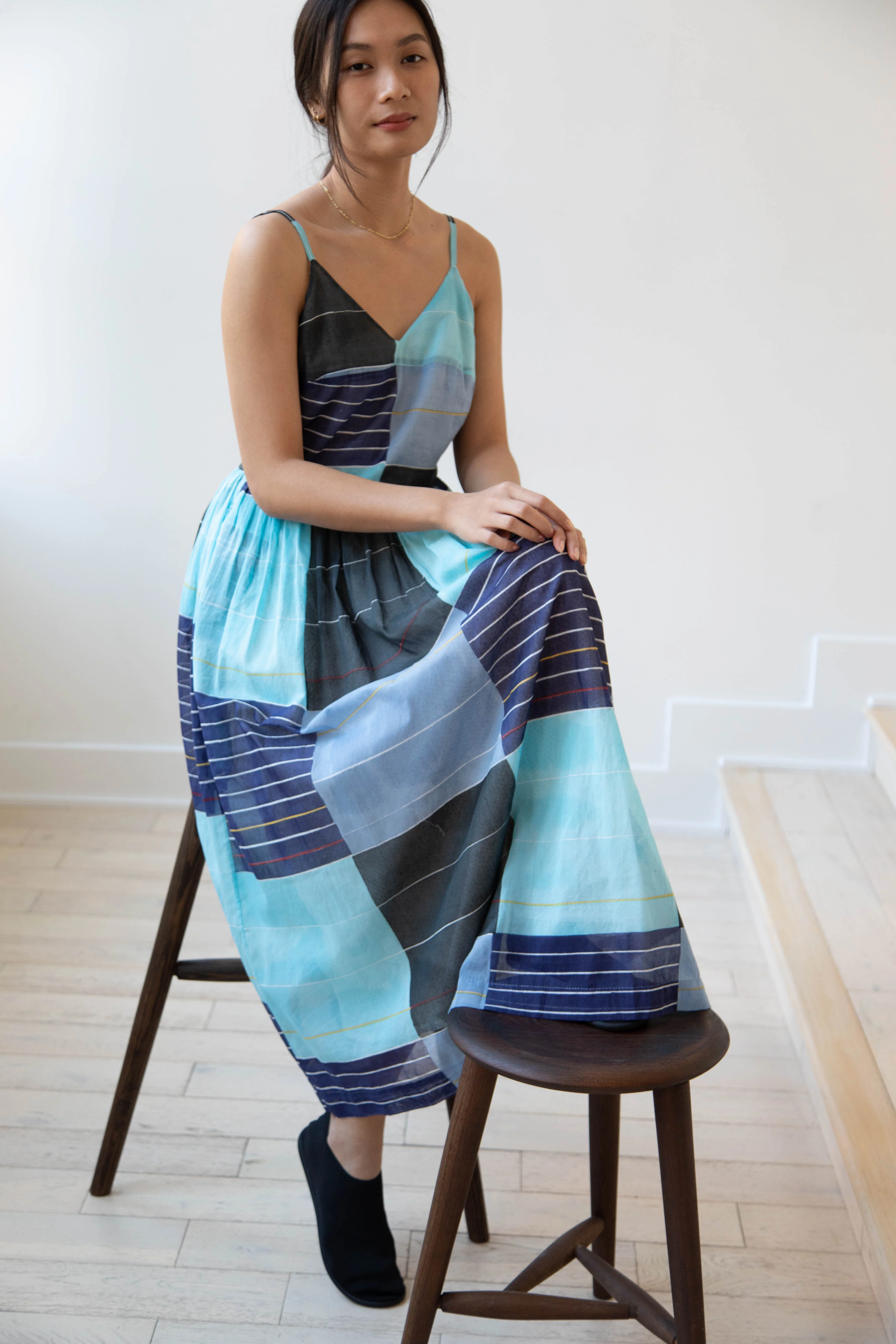 Eka | Caprice Dress in Checked Tonal Blue Cotton - Image 38