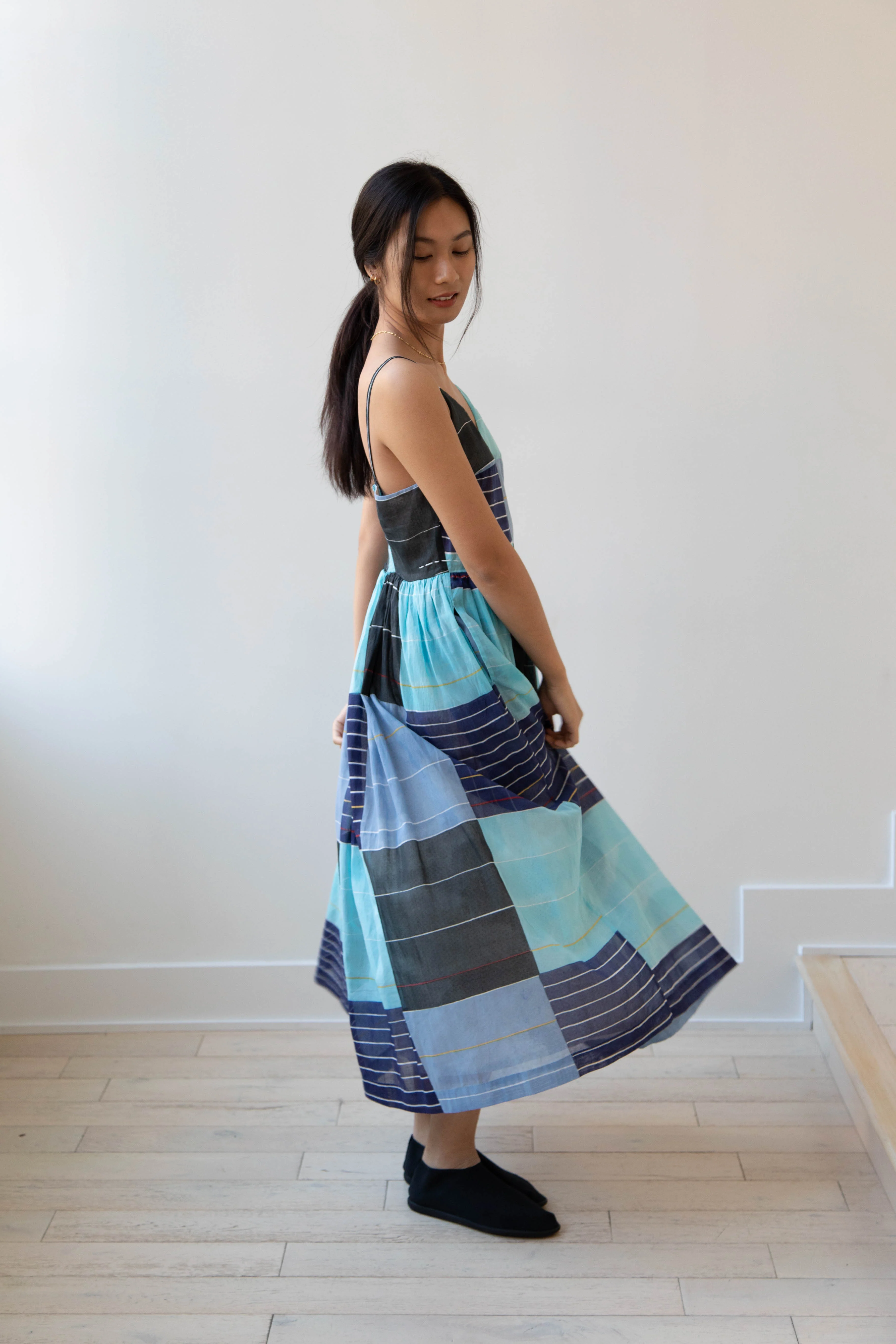 Eka | Caprice Dress in Checked Tonal Blue Cotton - Image 7