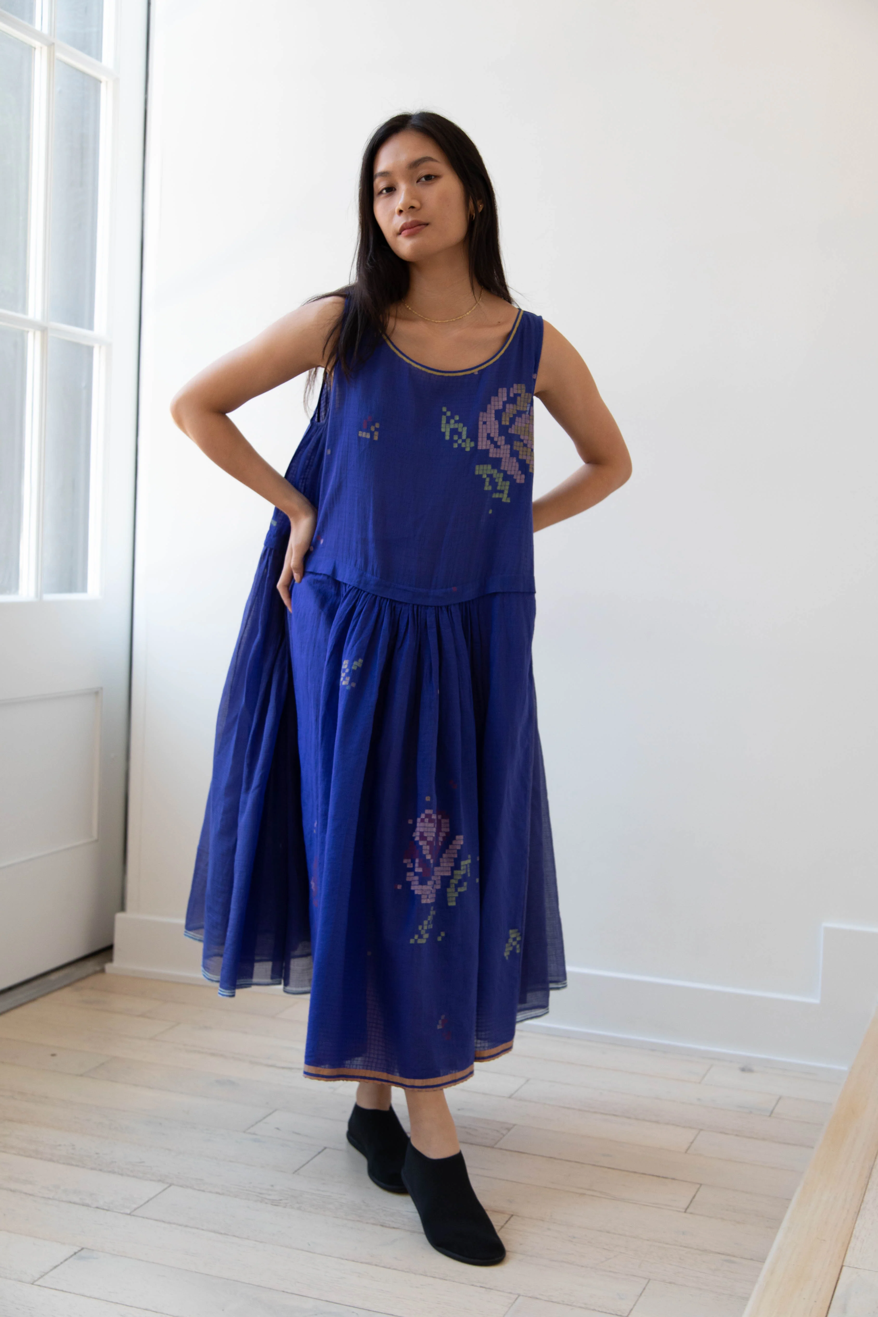 Eka | Kafka Dress in Indigo Jamdani Cotton - Image 39