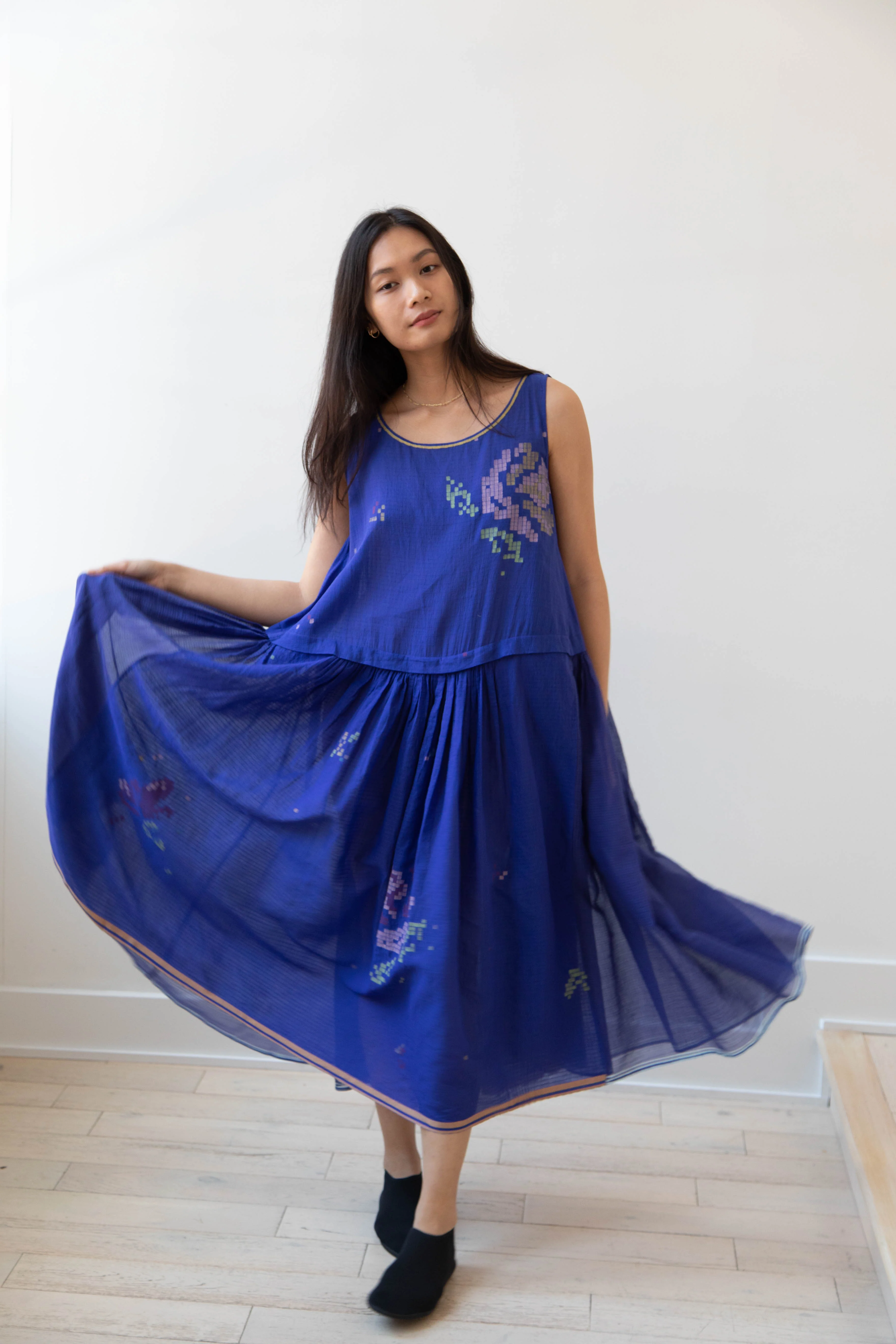 Eka | Kafka Dress in Indigo Jamdani Cotton - Image 9