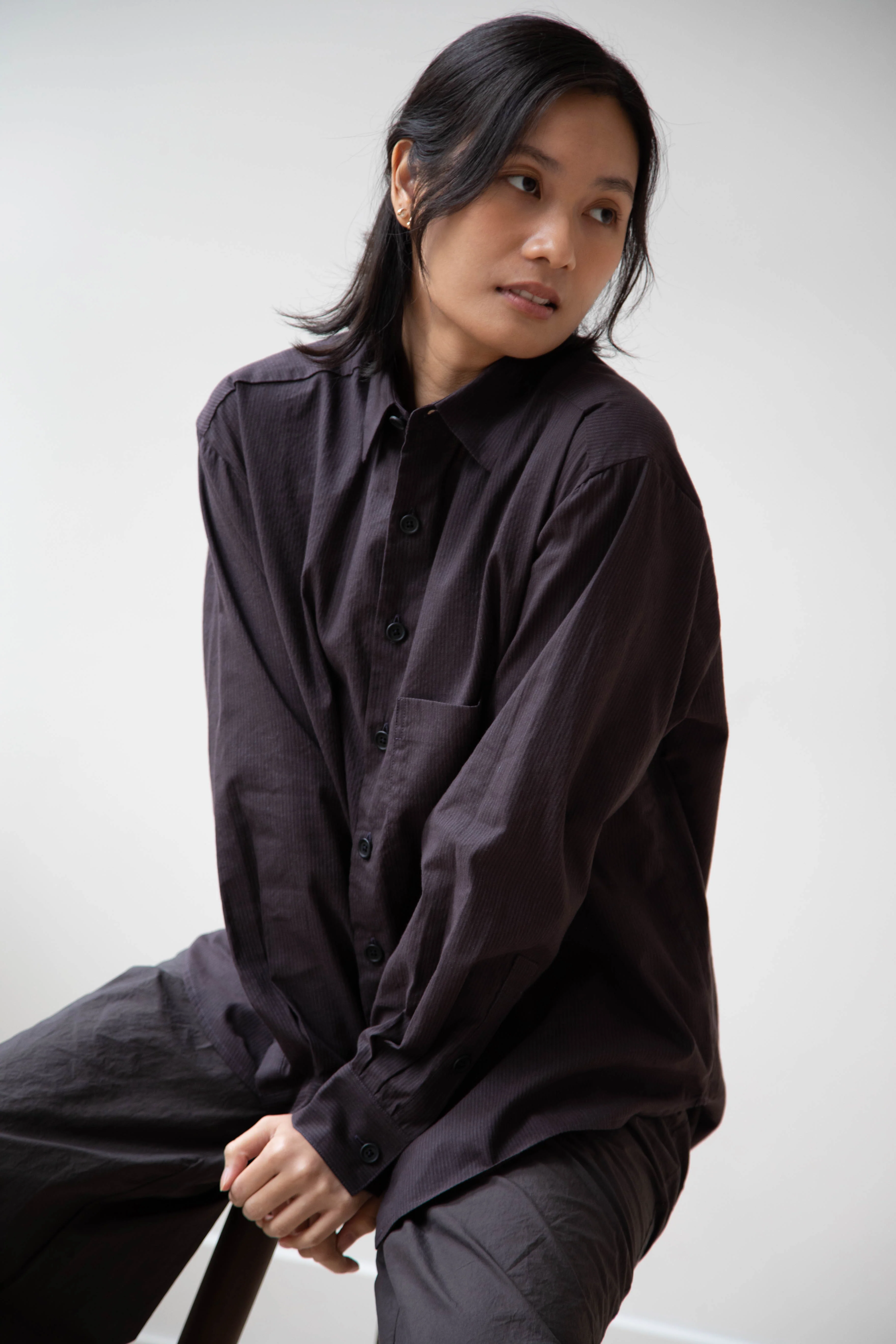 Evan Kinori | Big Shirt Two in Charcoal Brown Stripe - Image 14