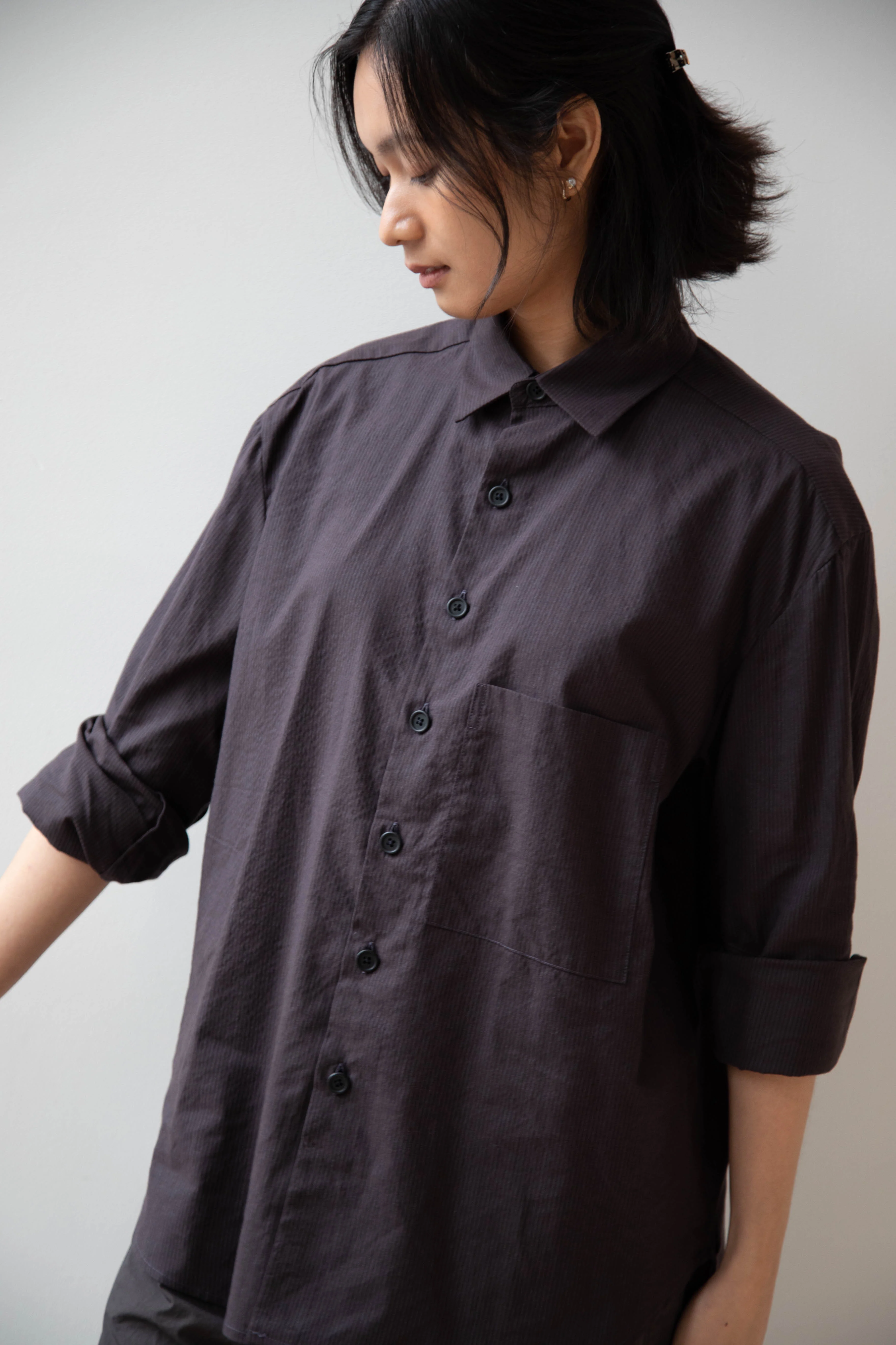 Evan Kinori | Big Shirt Two in Charcoal Brown Stripe - Image 27