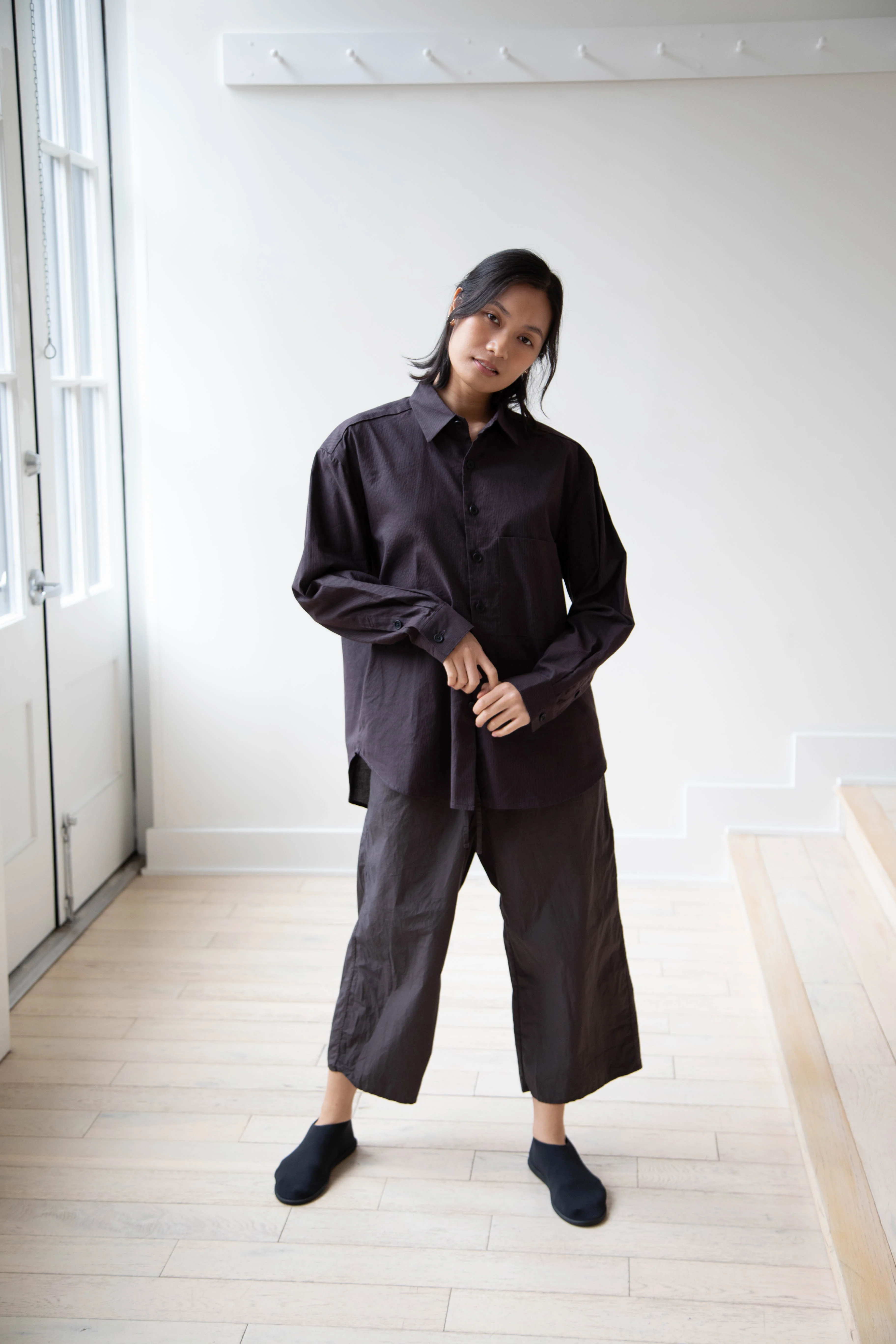 Evan Kinori | Big Shirt Two in Charcoal Brown Stripe - Image 7