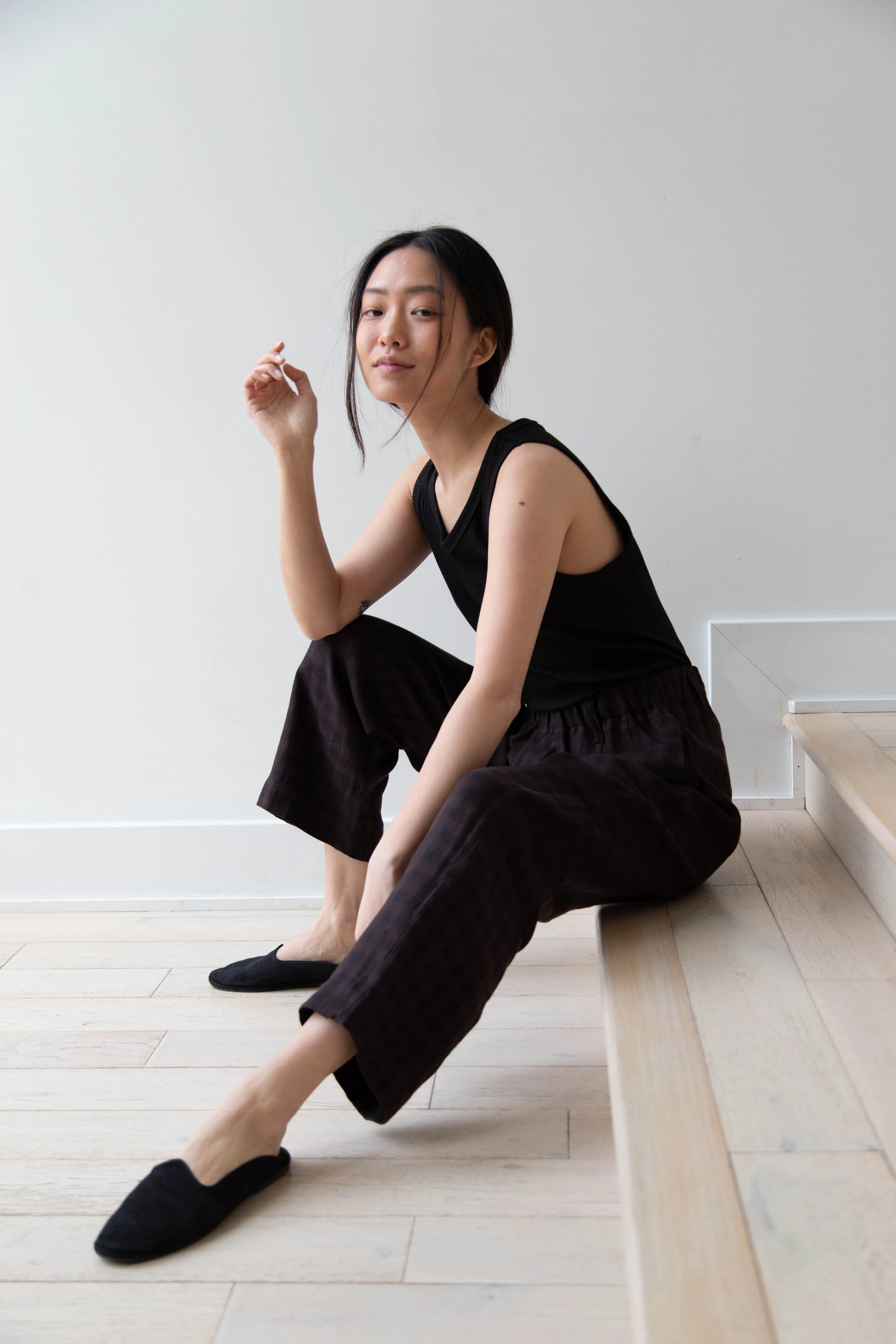 Evan Kinori Elastic Pants in Check - Image 3