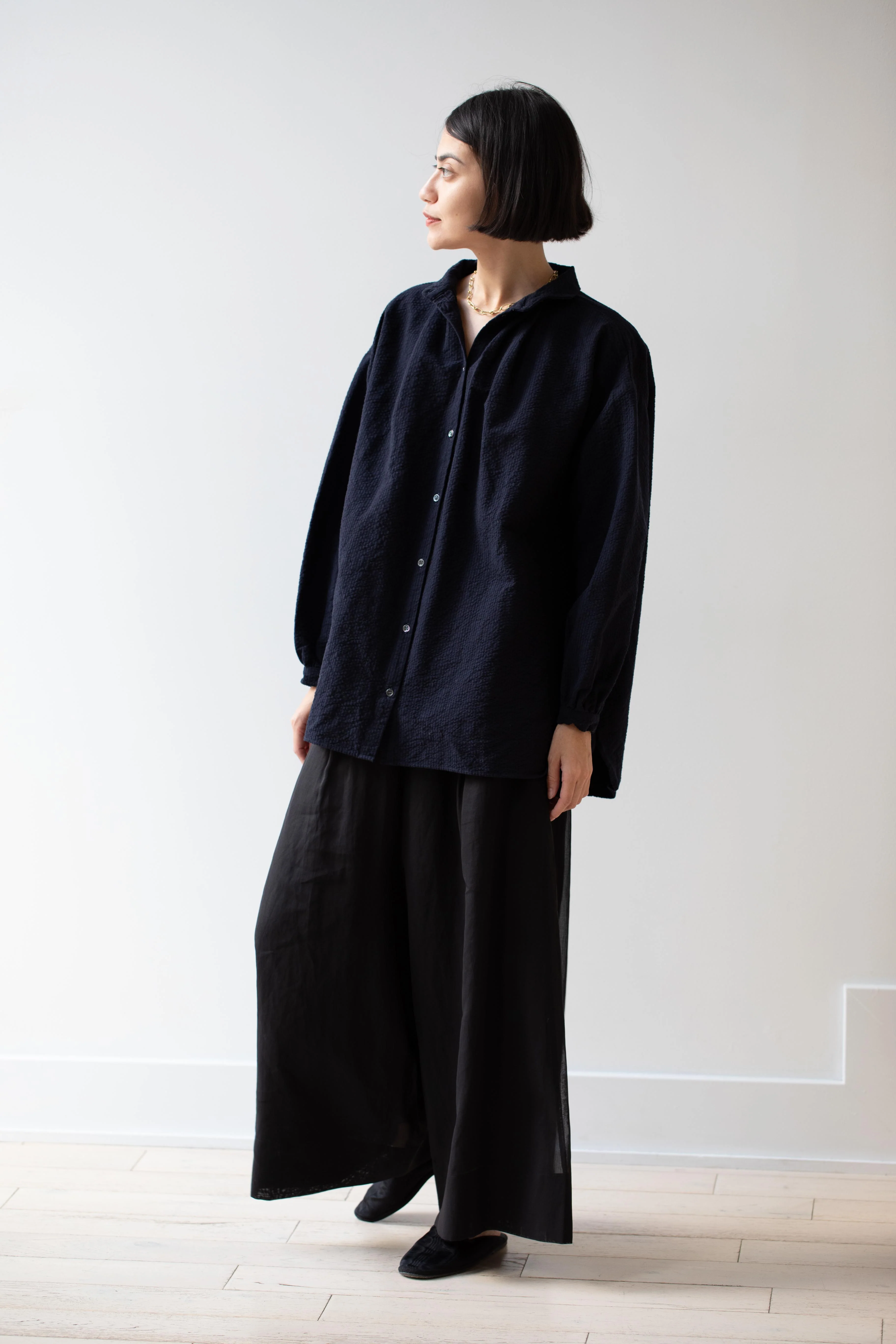 Gallego Desportes | Antik Seersucker Cotton Shirt Navy - Image 22
