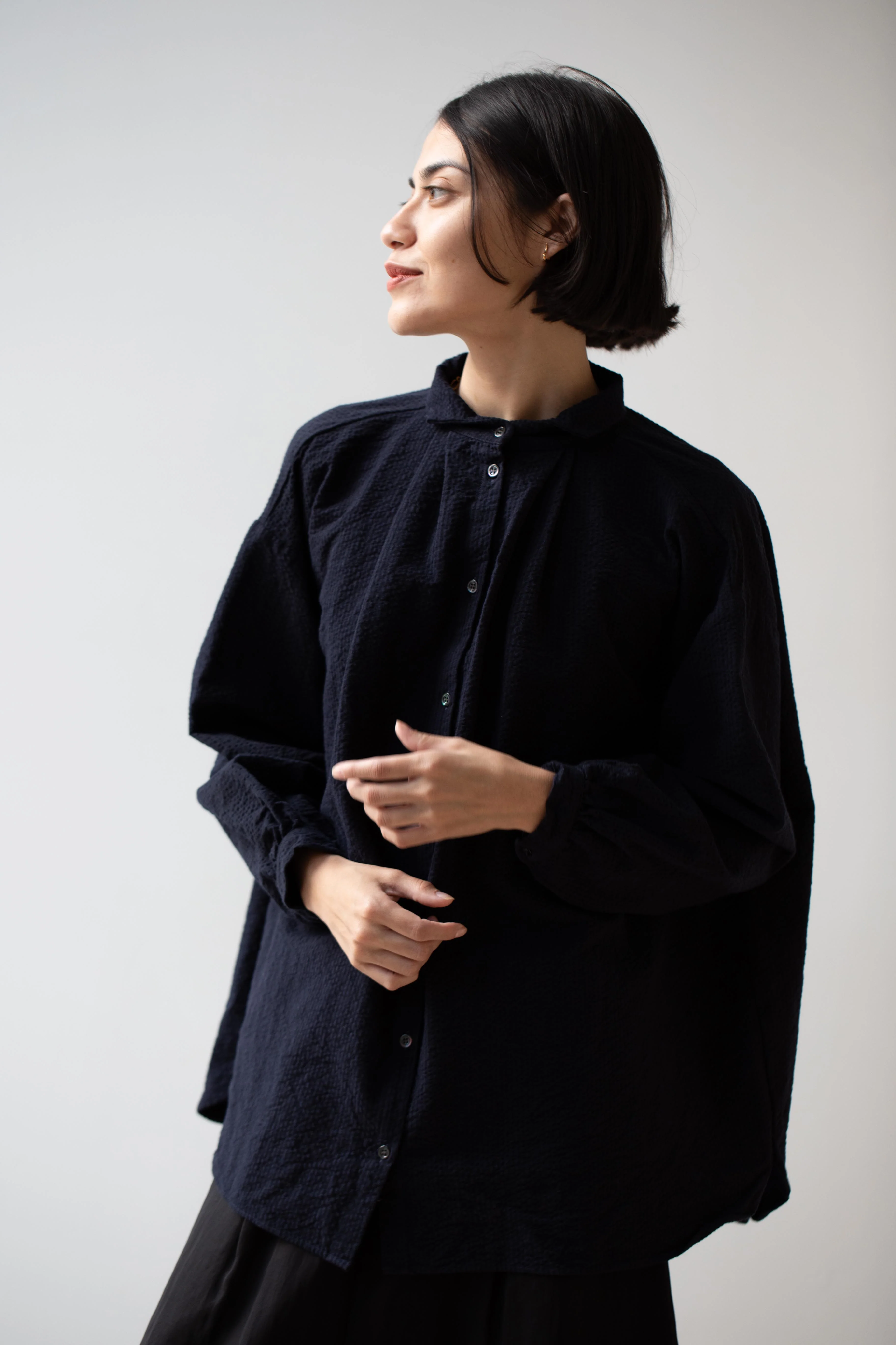Gallego Desportes | Antik Seersucker Cotton Shirt Navy - Image 39
