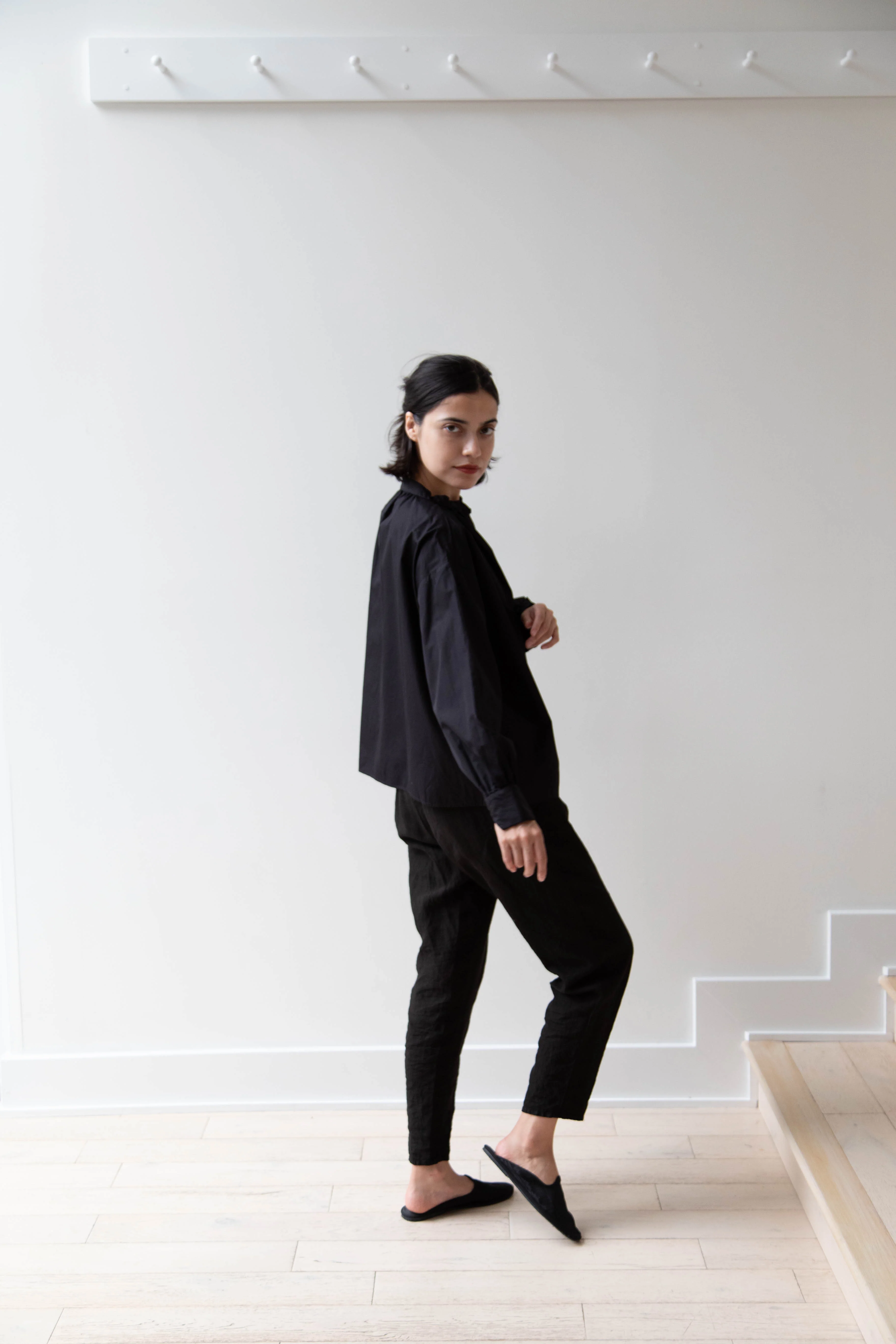 Gallego Desportes | Band Collar Top in Black Cotton - Image 10