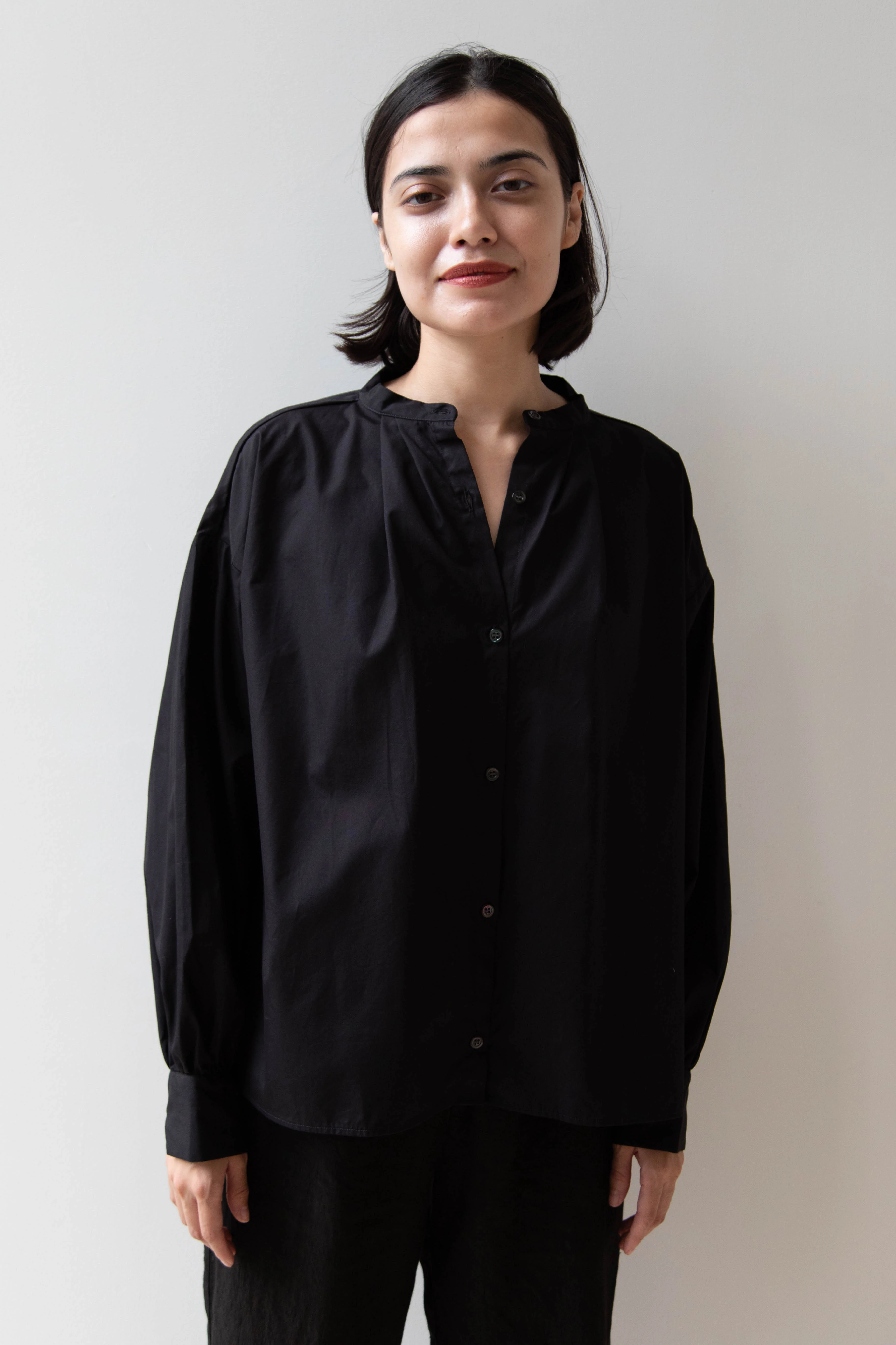 Gallego Desportes | Band Collar Top in Black Cotton - Image 13
