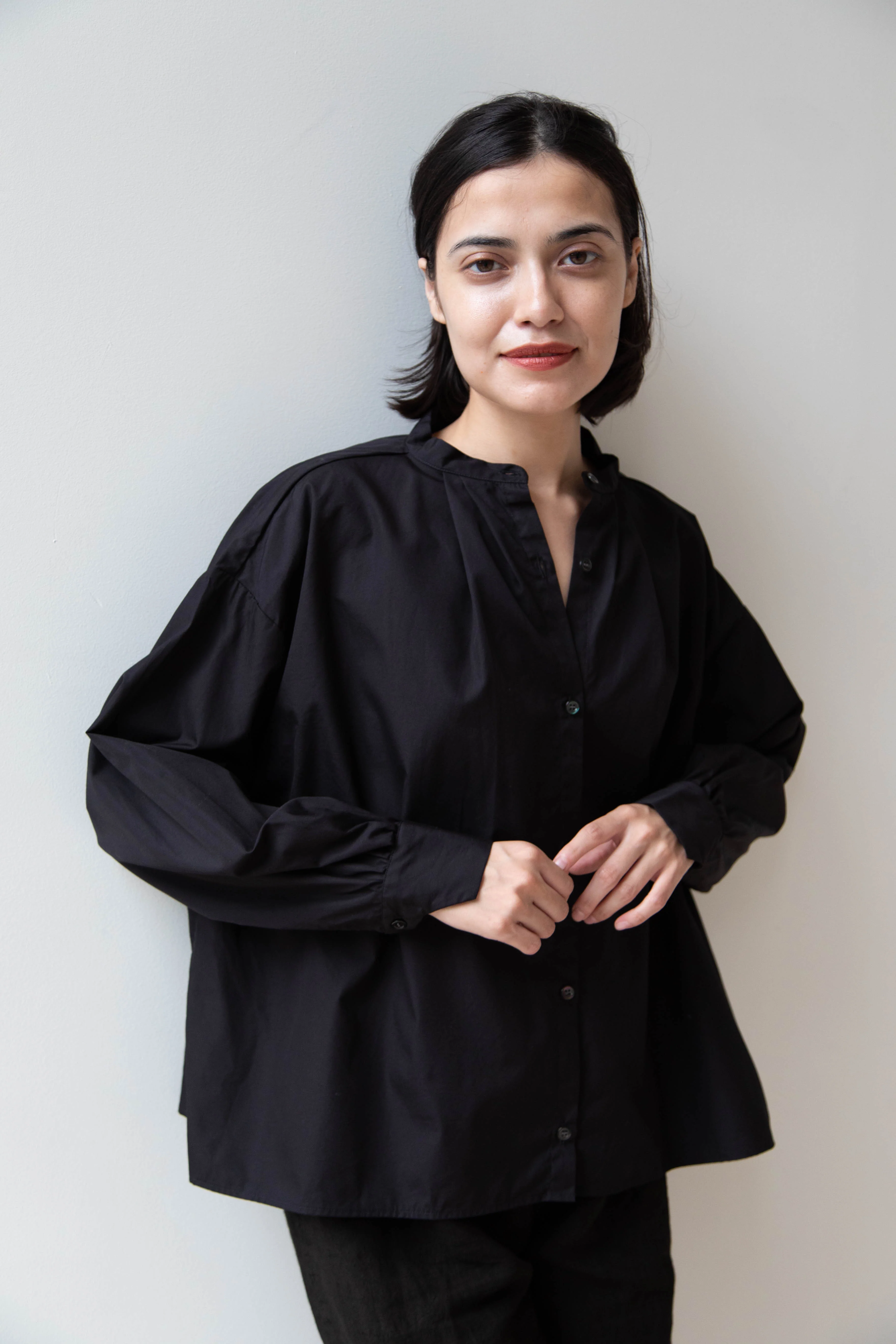 Gallego Desportes | Band Collar Top in Black Cotton - Image 14