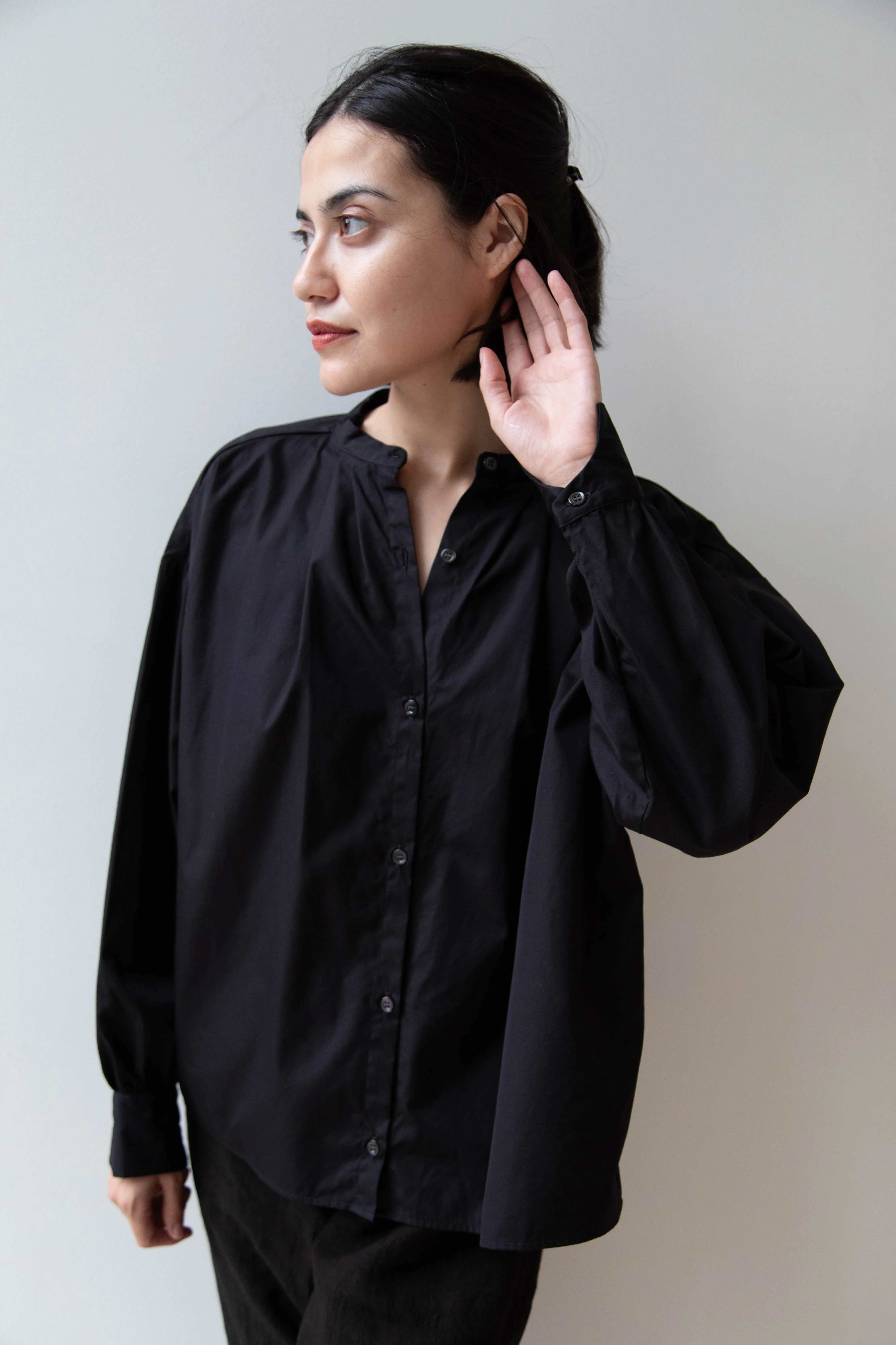 Gallego Desportes | Band Collar Top in Black Cotton - Image 16