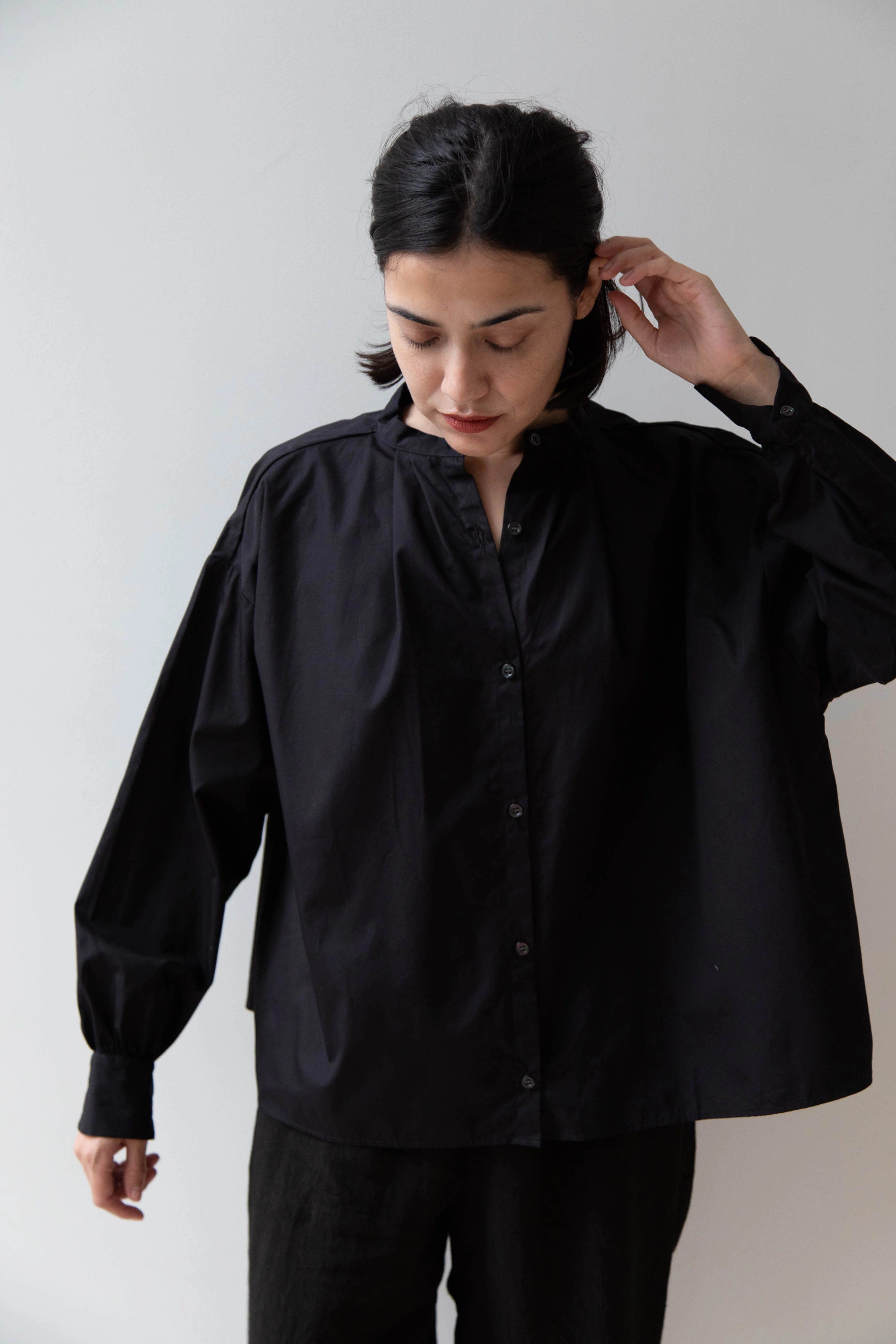 Gallego Desportes | Band Collar Top in Black Cotton - Image 17