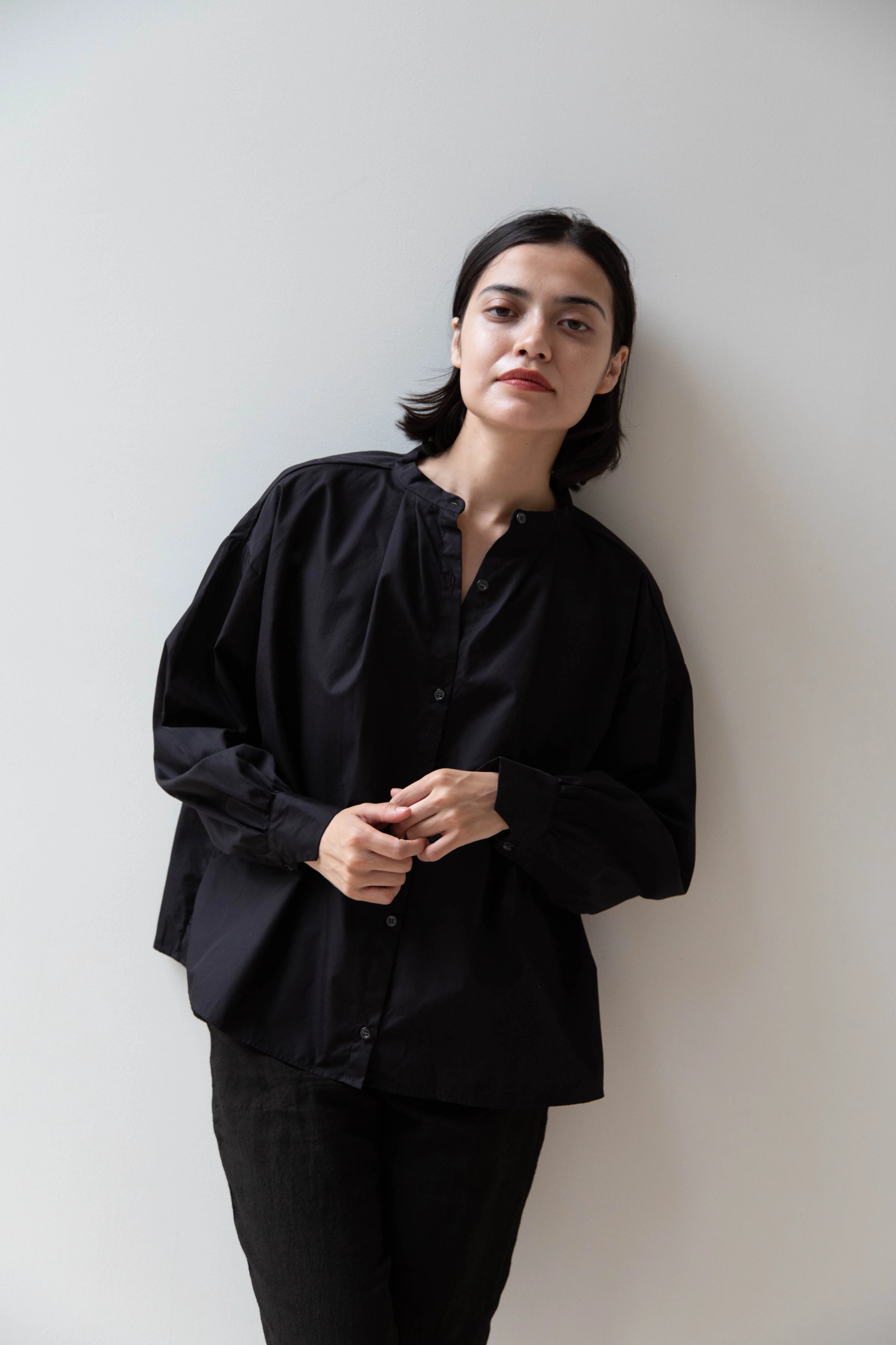 Gallego Desportes | Band Collar Top in Black Cotton - Image 19