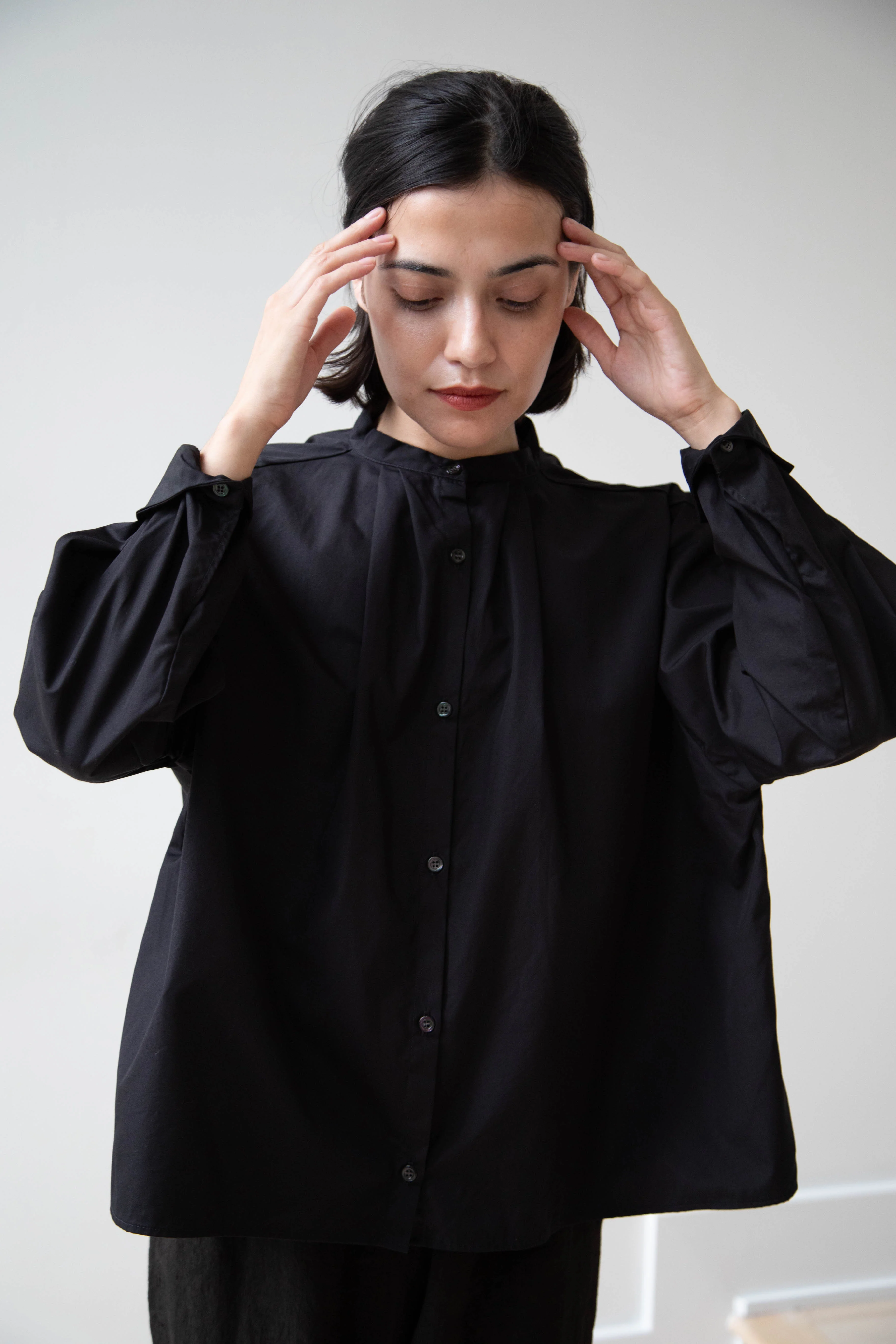 Gallego Desportes | Band Collar Top in Black Cotton - Image 23