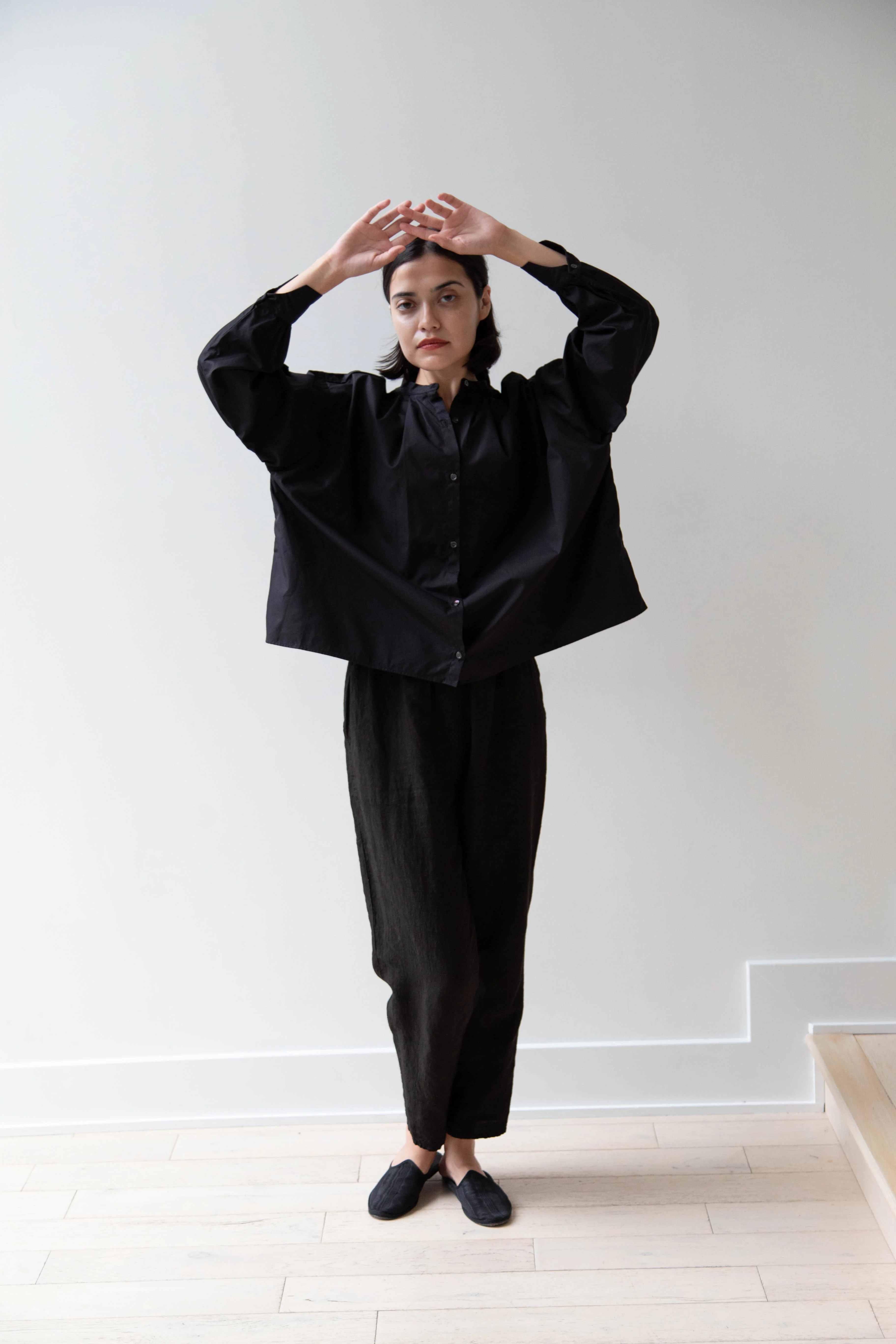 Gallego Desportes | Band Collar Top in Black Cotton - Image 9